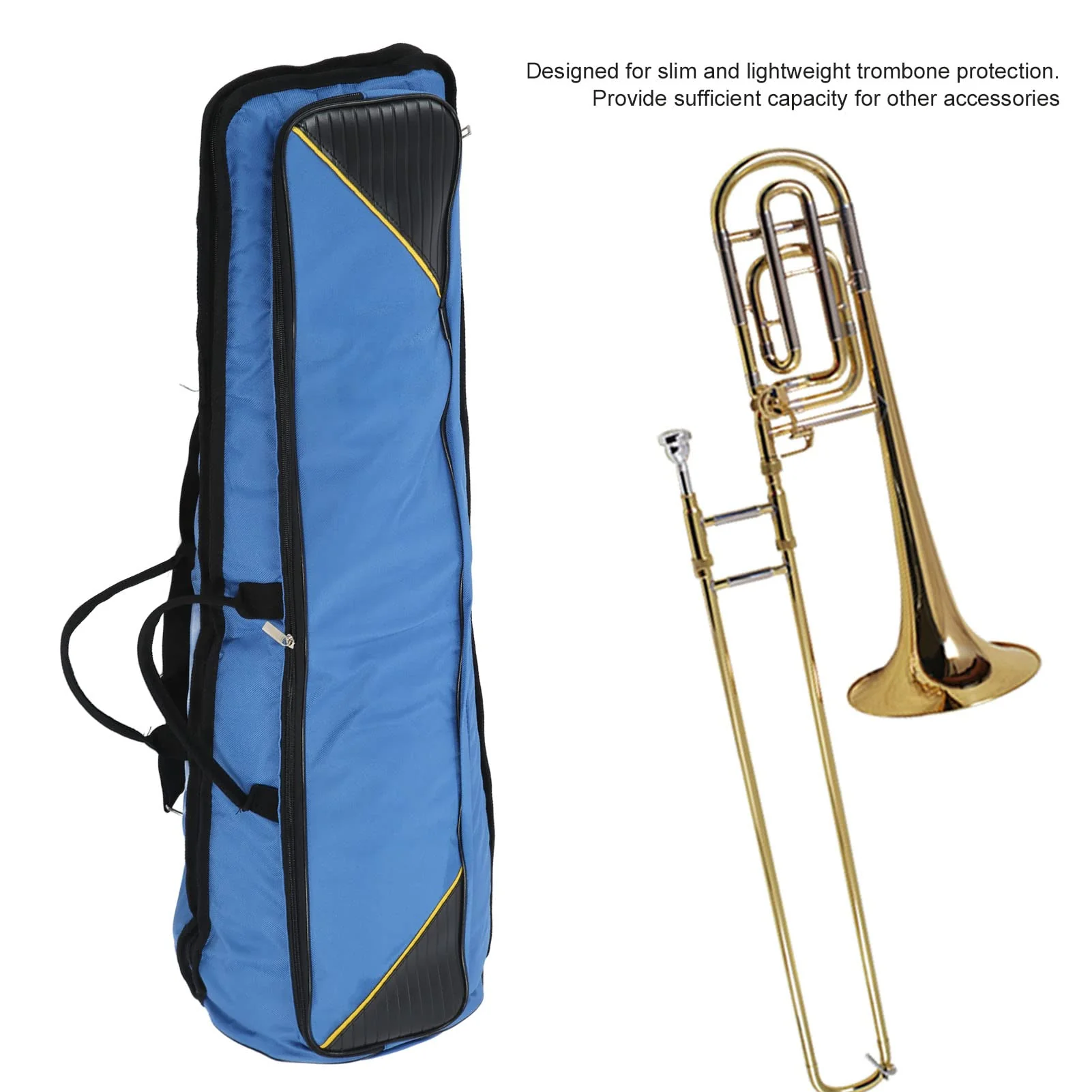 Trombone Gig Bag, Trombone Bag Oxford Cloth Water-resistant Tenor Trombones Gig Case Bags Musical Instrument Accessories(Blue) Blue - Image 4