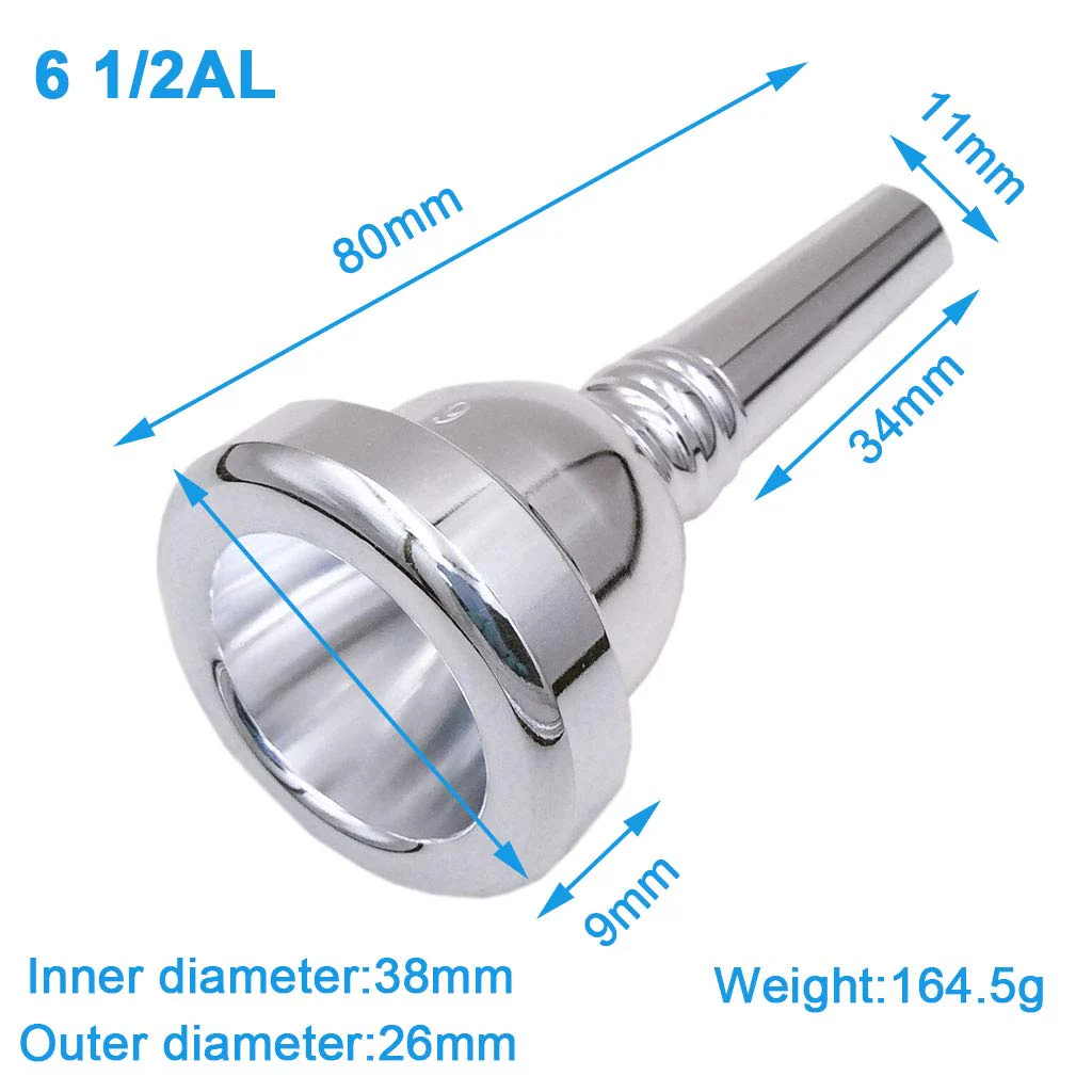 Trombone Mouthpiece,Baritone and Euphonium Mouthpiece,Silver Plated (6 1/2AL-Silver) 6 1/2AL-Silver - Image 2