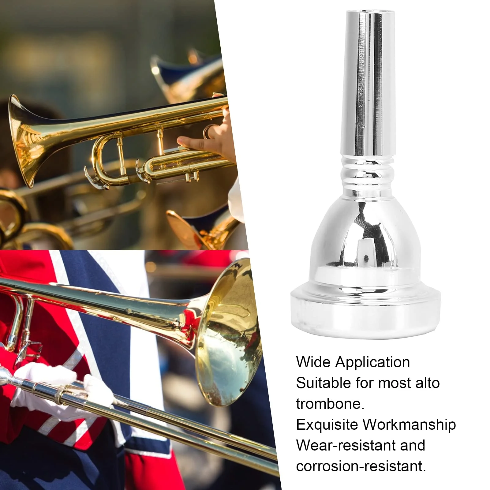 Trombone Mouthpiece, Brass Tenor Large Shank Trombone Mouthpiece Professonal Silver Plated Mouthpiece, 12.7mm 5G Trombone Accessory Replacement, TR‑03 (Silver) - Image 5