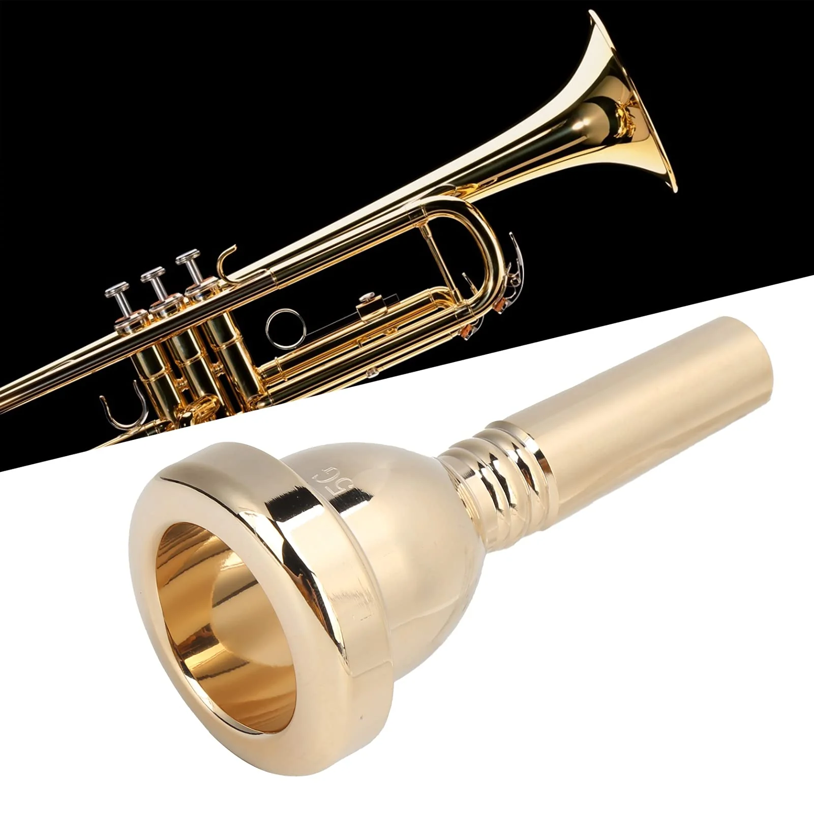 Trombone Mouthpiece, Brass Tenor Trombone Mouthpiece Large Shank Mouth Piece Metal 12.7mm 5G Accessory Replacement TR‑03 for Professional Trombone Players Amateurs (Gold) Gold - Image 3