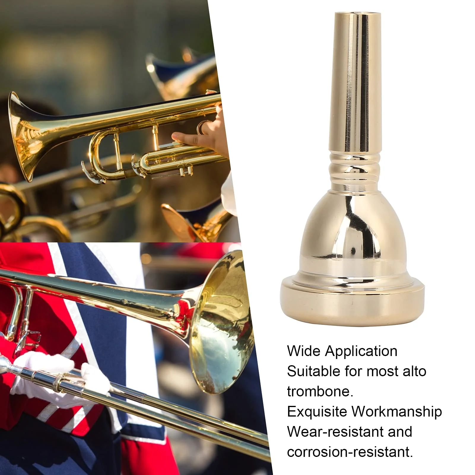 Trombone Mouthpiece, Brass Tenor Trombone Mouthpiece Large Shank Mouth Piece Metal 12.7mm 5G Accessory Replacement TR‑03 for Professional Trombone Players Amateurs (Gold) Gold - Image 4