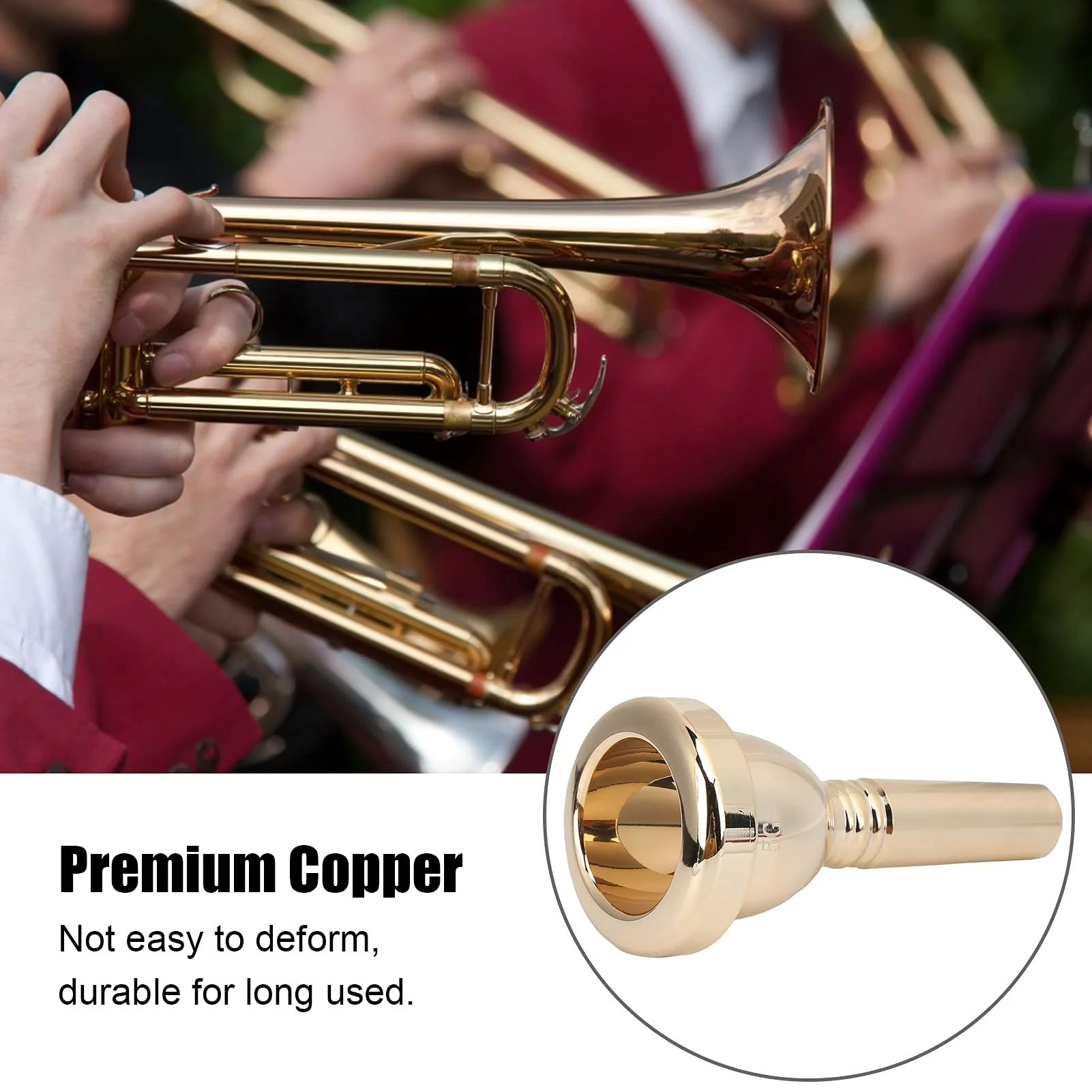 Trombone Mouthpiece Silver Plated Mouthpiece Tenor Large Shank Mouth Piece 12.7mm Trombone Accessory Replacement(Gold) Gold - Image 3