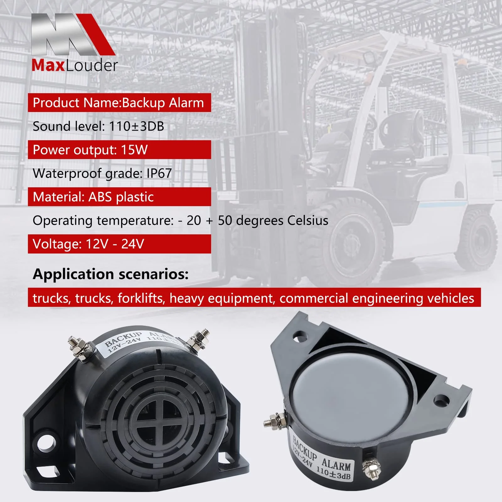 Truck Back-up Alarm 12V /48V 105dB,Heavy-Duty Car Reverse Horn Backup, Warning with Super Loud Beeper Tone for Trucks,forklifts, Heavy Equipment Vehicles (1 Pcs) 1 - Image 2