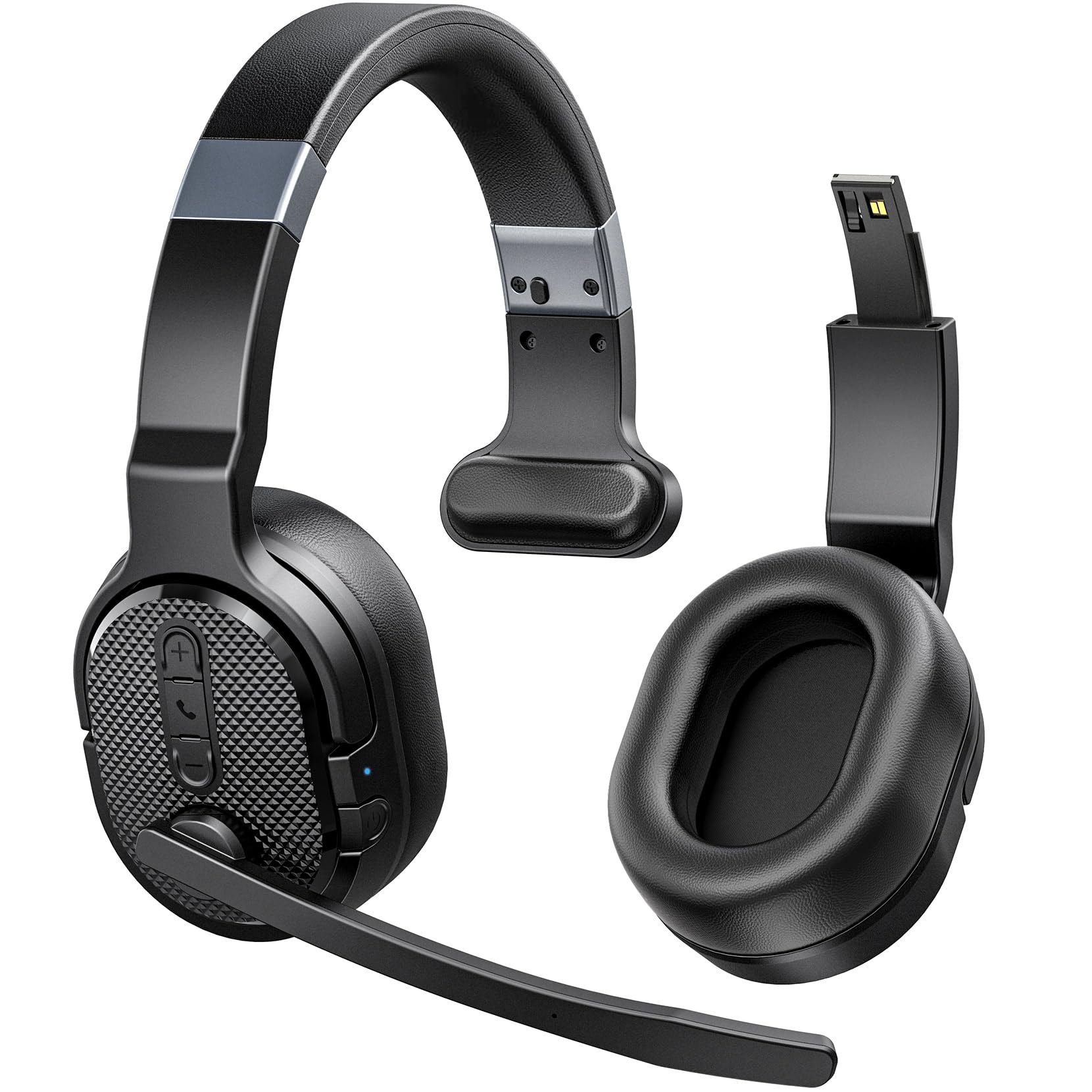 Trucker Bluetooth Headset, Wireless Headsets with Noise Cancelling Microphone, 50+Hrs HD Talktime Bluetooth Headphones with Detachable Earpad/Single+Dual Mode for Office/Driving/Home Black