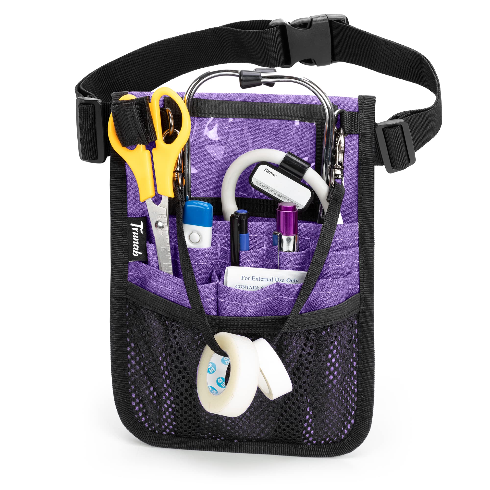Trunab Nurse Waist Pack with Multiple Pocket Pockets for Medical Accessories such as Scissors, Tape, Stethoscope, Thermometer, Nursing Bag, purple, 1