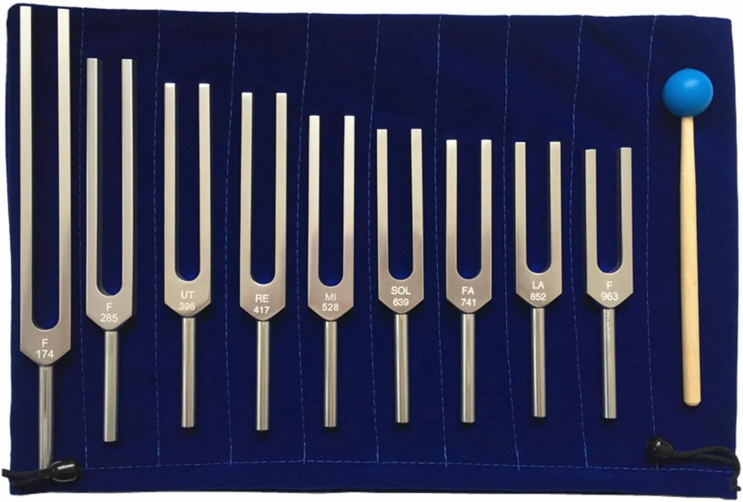 Tuning Fork Set 10 Pcs with All Healing Solfeggio Frequency (285 Hz, 396 Hz, 417 Hz, 528 Hz, 639 Hz, 741 Hz, 852 Hz, and 963 Hz)