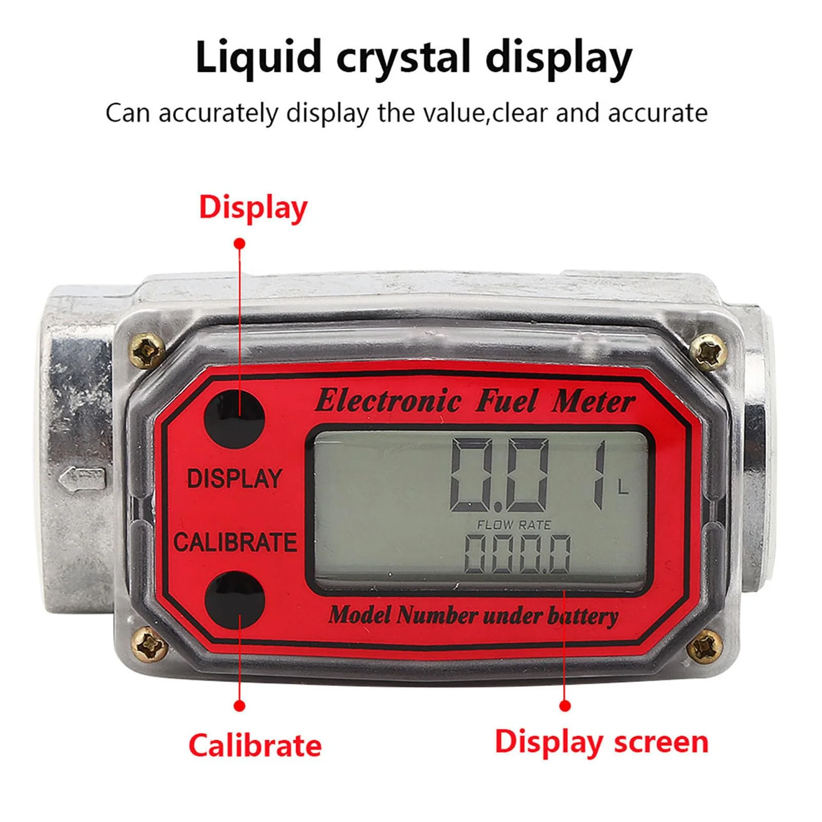Turbine Flow Meter, 1 Inch NPT Mini Digital Turbine Flow Meter, Digital Peak Flow Meter, Fuel Flow Meter, 10-200 L, with Instant and (Red LLW-25) Red LLW-25 - Image 9