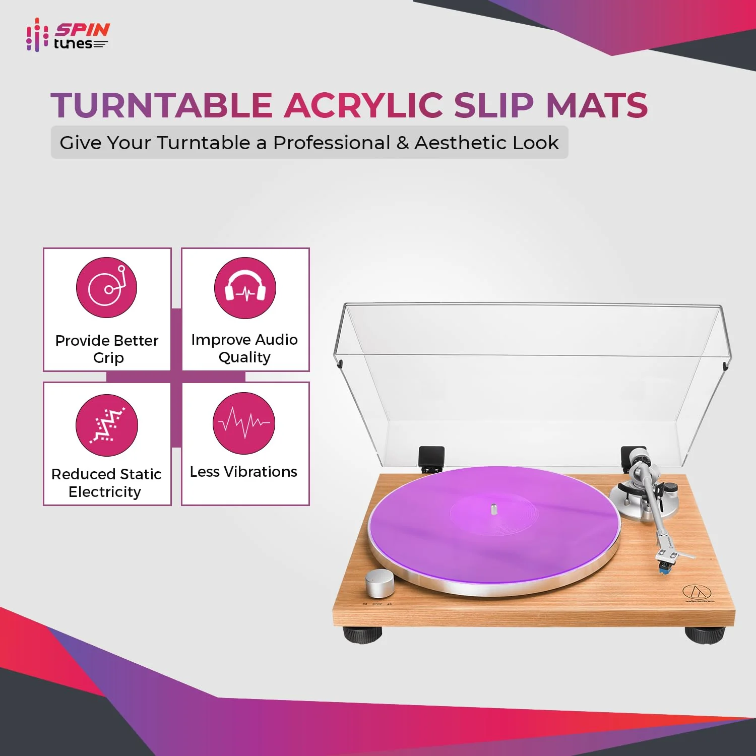 Turntable Mat, Acrylic Turntable Mat for Vinyl LP Record Players, 2.7mm Thick for Better Sound Support on Record Players, Provides Antistatic and Tighter bass, Turntable Platter (Purple) Purple - Image 2