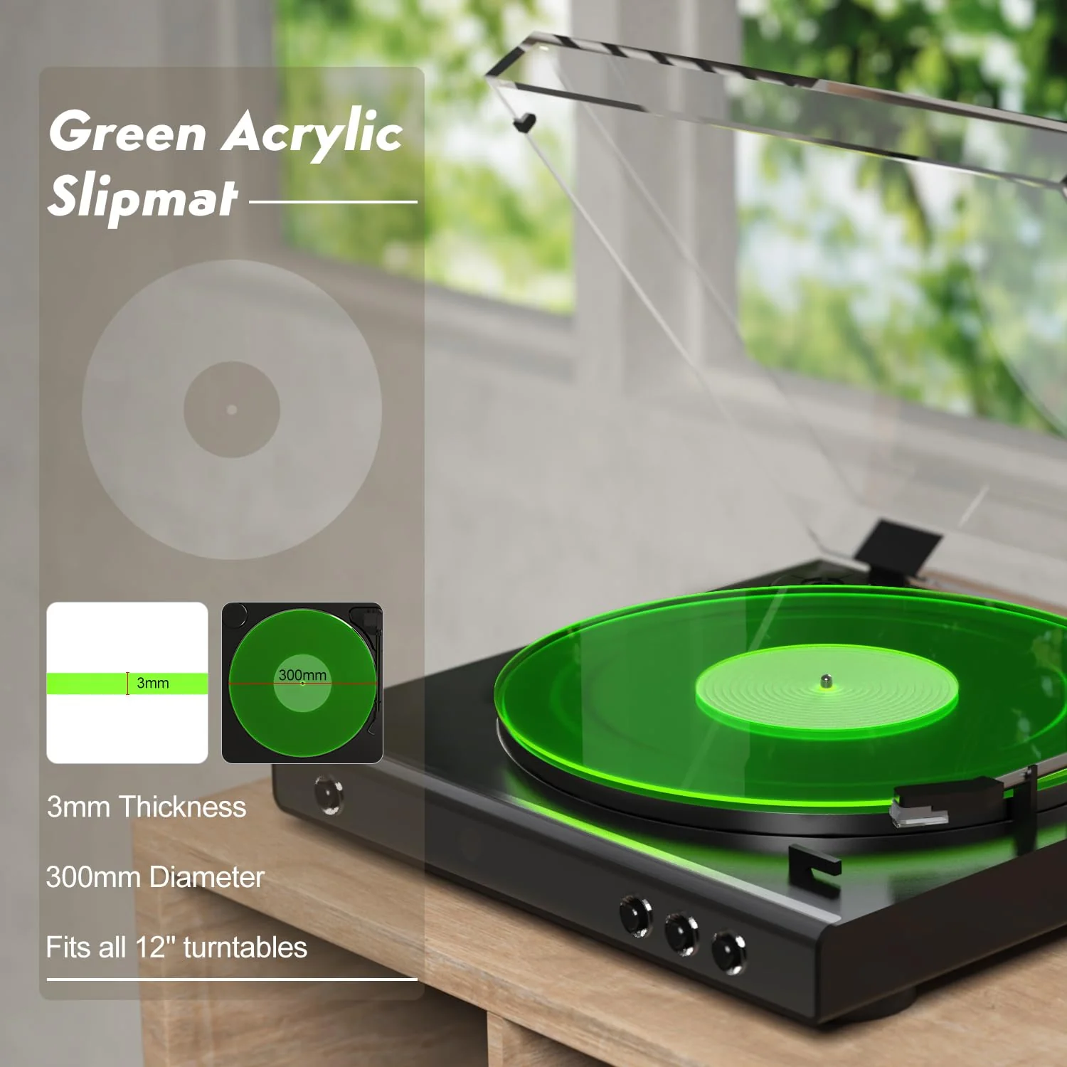 Turntable Mat Record Platter Slipmat: Greenlit Acrylic Record Player Platter Vinyl Slip Mats for Turntables Antistatic Tighter & Defined Bass, Green B - Green Slipmat - Image 6