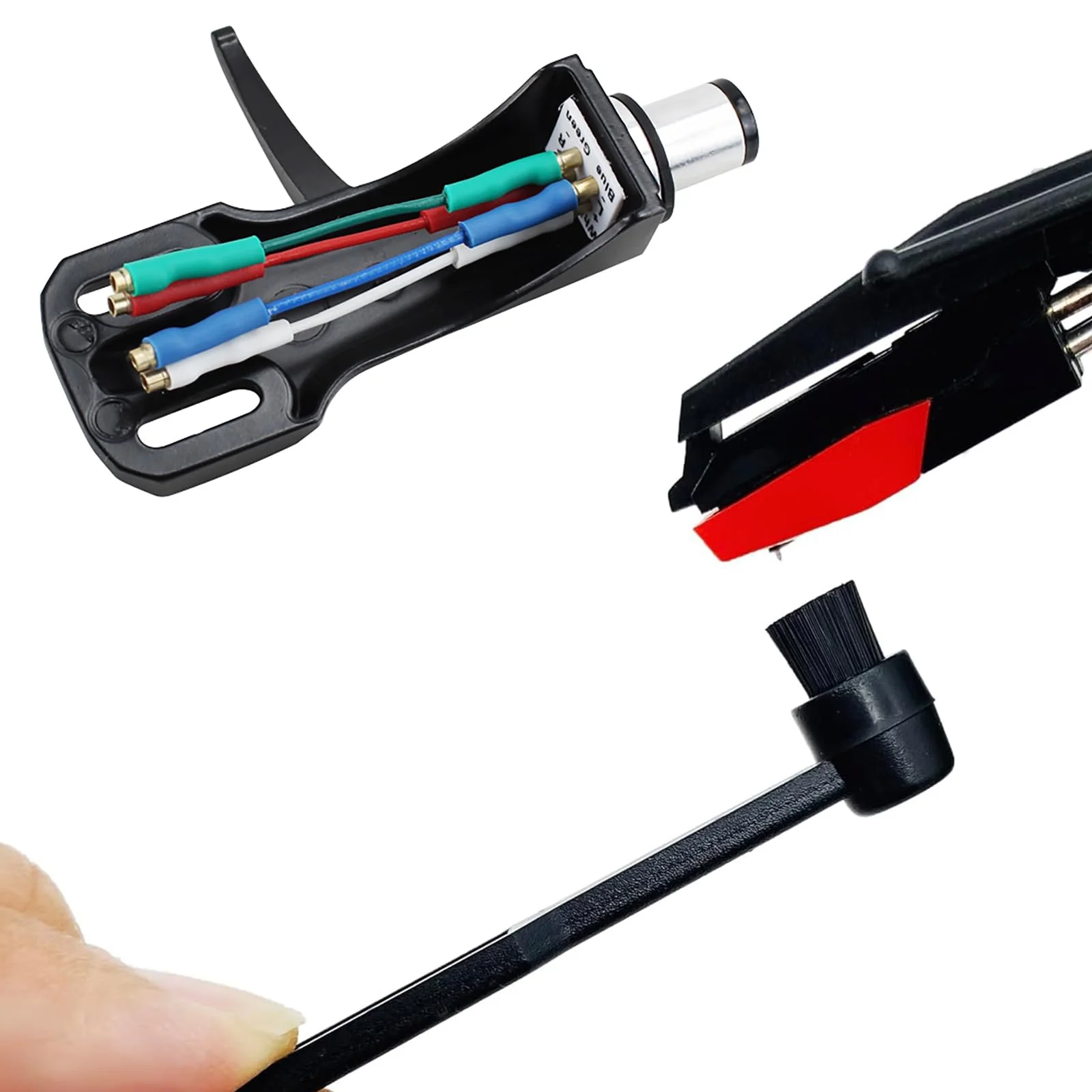 Turntable Phonograph Lead Wires Stylus Cleaning Brush Kit, OFC Audiophile grade tonearm Cable for Turntable Record Players, Turntable Stylus Cleaning Brush for Record Needles - Image 2