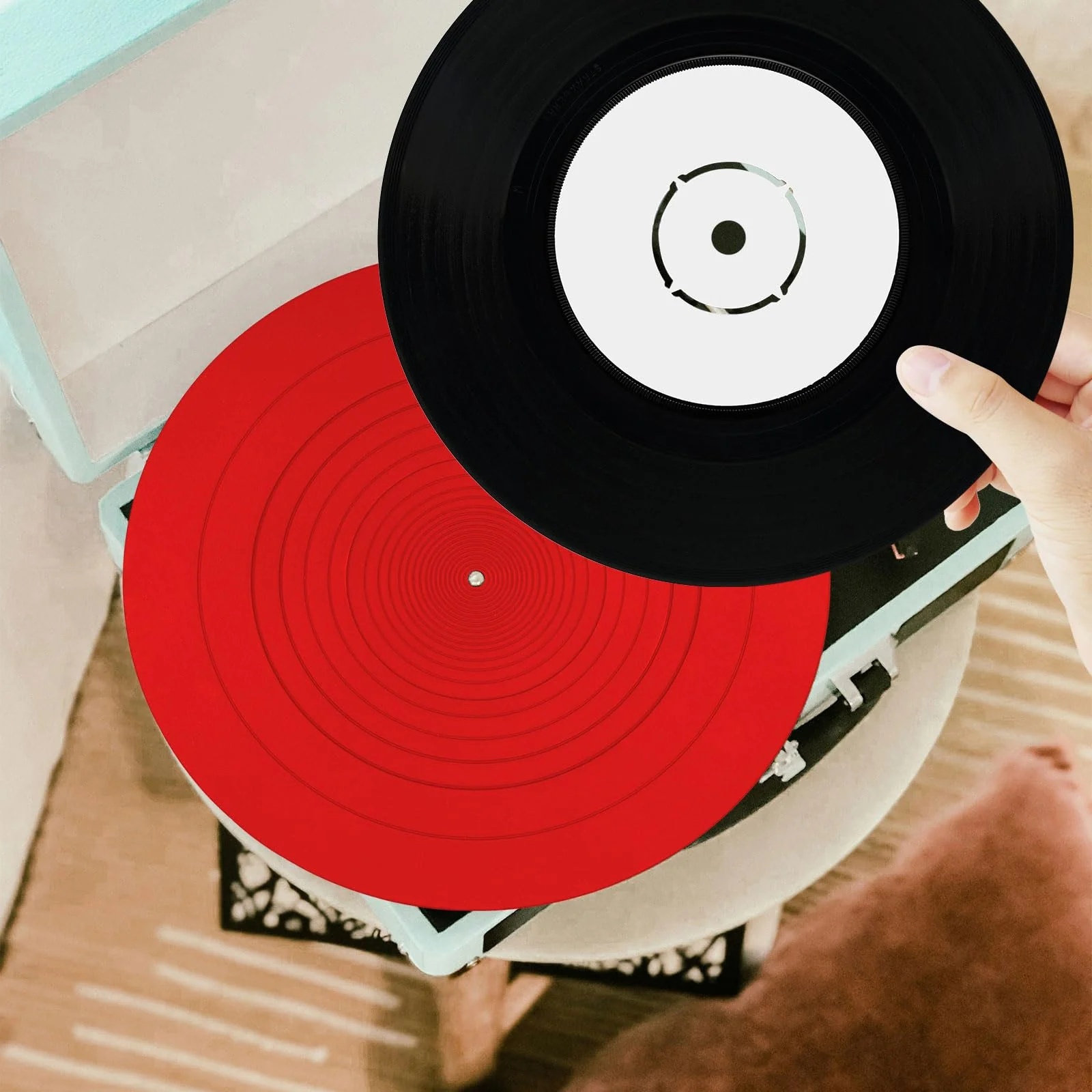Turntable Platter Mat, 12 Inch Diameter Silicone Turntable Mat Anti-Static Anti-Slip Turntable Pad Record Player Mat LP Slipmat for Vinyl Record Mat Replacement Accessories (Red) Red - Image 7