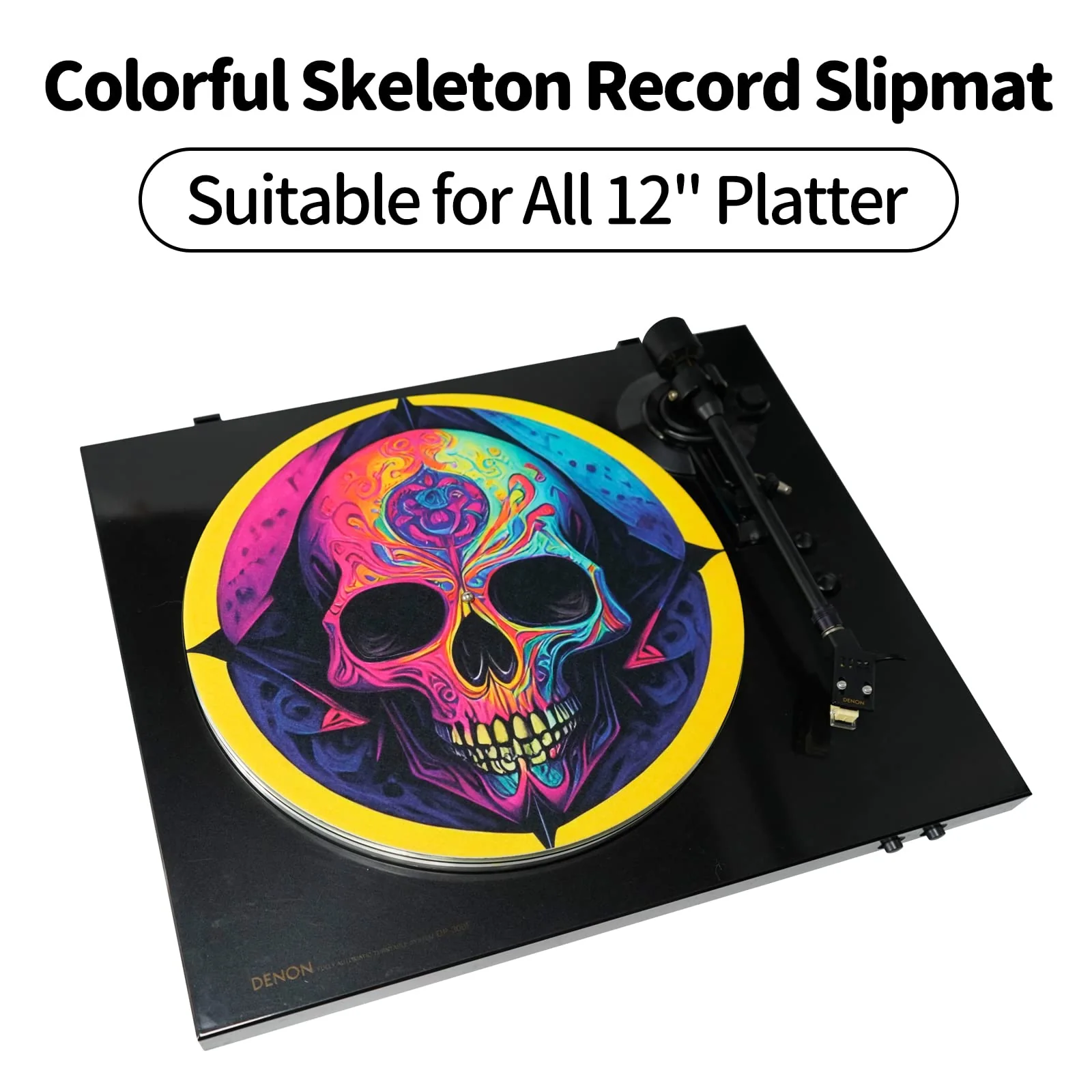 Turntable Platter Mat, 12 Inches Record Mat Felt Skull Pattern Anti-Static Slip Mat for Vinyl LP DJ Turntable Record Player, Reduces Vibrations & Improved Sound Clarity,Style A Style A - Image 2
