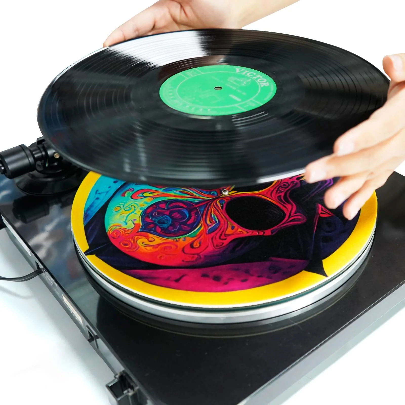 Turntable Platter Mat, 12 Inches Record Mat Felt Skull Pattern Anti-Static Slip Mat for Vinyl LP DJ Turntable Record Player, Reduces Vibrations & Improved Sound Clarity,Style A Style A - Image 5