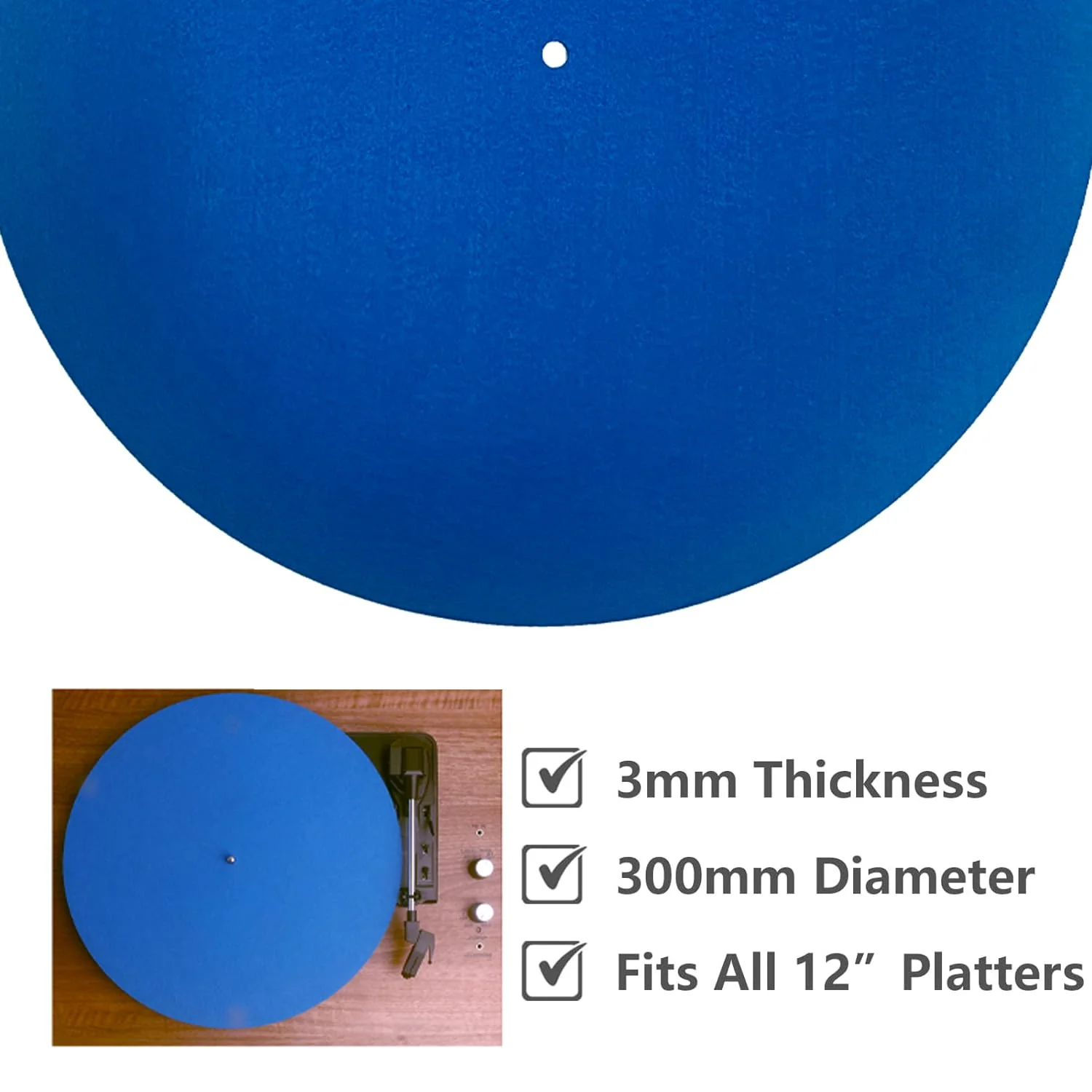 Turntable Slipmat Blue Wool Mat, 12 Inch Turntable Mat Anti-Static for LP Vinyl Record?Record Player Accessories Professional Tuning Equipment Improve Sound(Blue) - Image 4