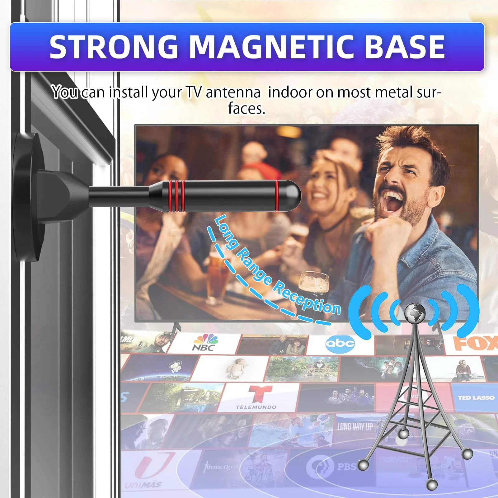 TV Antenna for Smart TV Indoor, 2024 Digital TV Antenna Indoor with Strong Magnetic Base 360°&Long Range Reception for Local Channels, Easy Setup Antenna for TV Without Cable (DT 011-US11) DT 011-US11 - Image 9