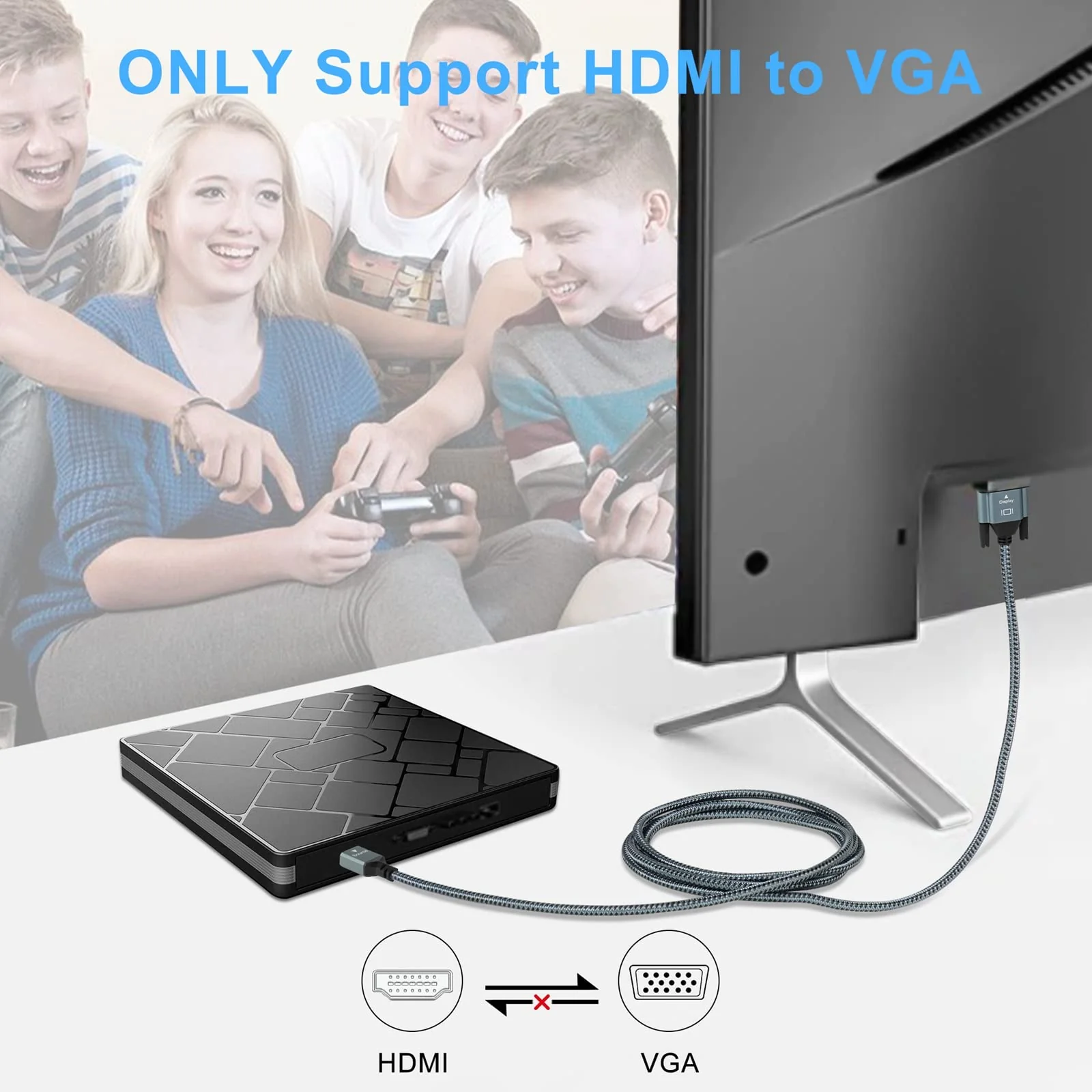Twozoh HDMI to VGA Cable 6.6FT. Aluminum Alloy Shell Nylon Braided & Gold-Plated Support 1080P/60HZ 1 Pack - Image 6