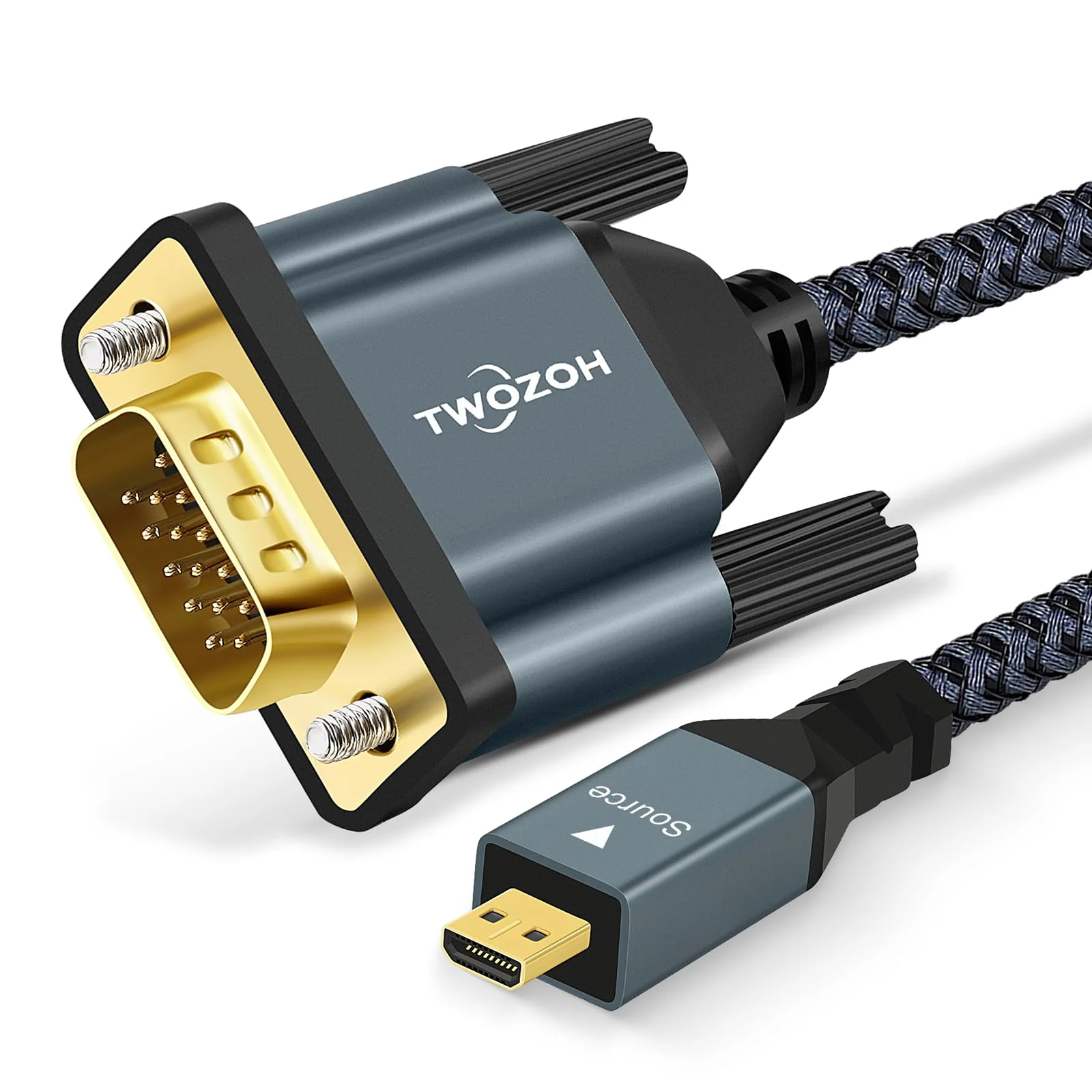 Twozoh Micro HDMI to VGA Cable 3.3FT, Gold-Plated & Braided Micro HDMI VGA (Male to Male) Support 1080P 720p Compatible with Laptop, Projector, HDTV