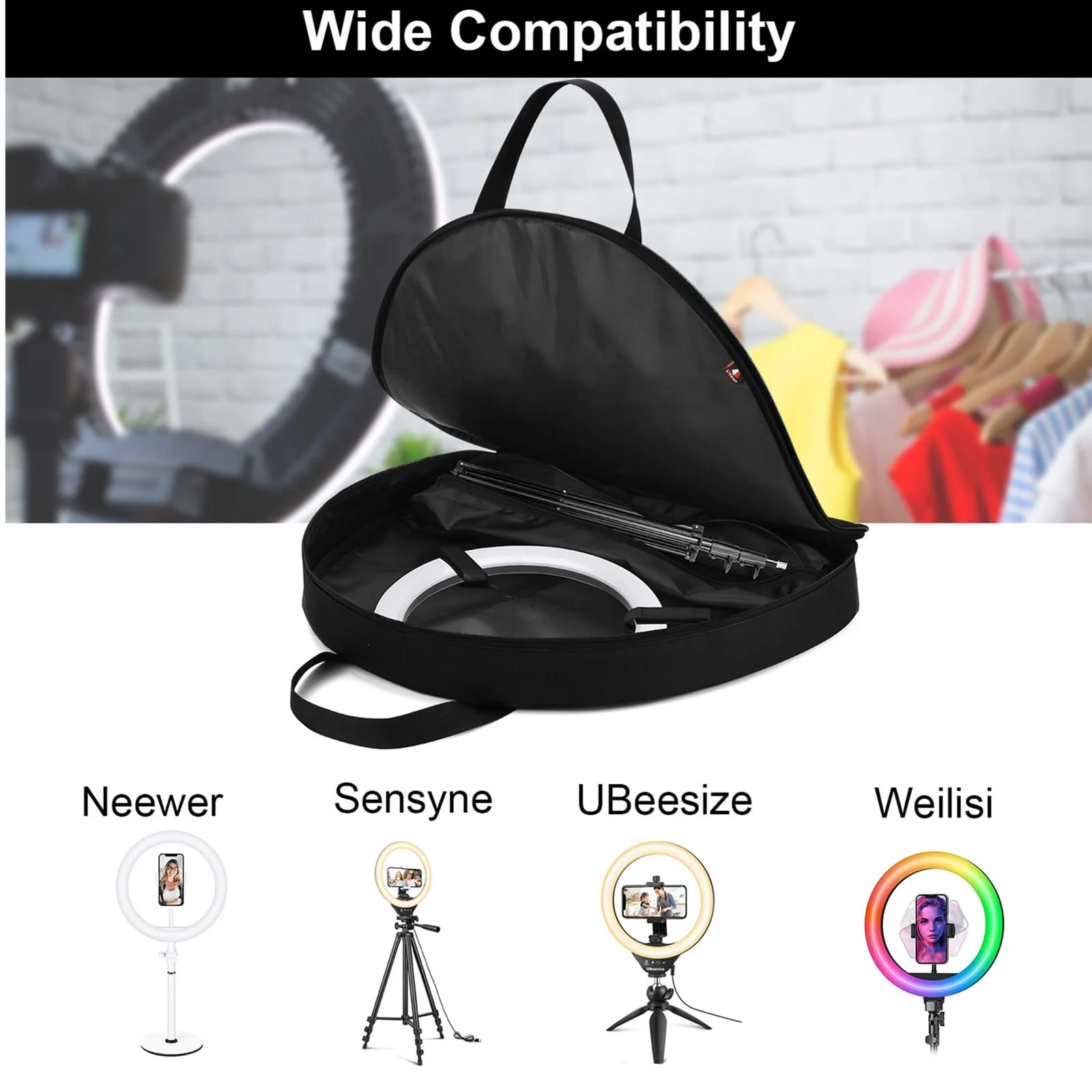 TXEsign Ring Light Bag Carrying Case for 10" Selfie Ring Light and Tripod Stand Protective Case Selfie Ring Light Storage Bag for YouTube, TikTok, Self Portrait Shooting - Image 2