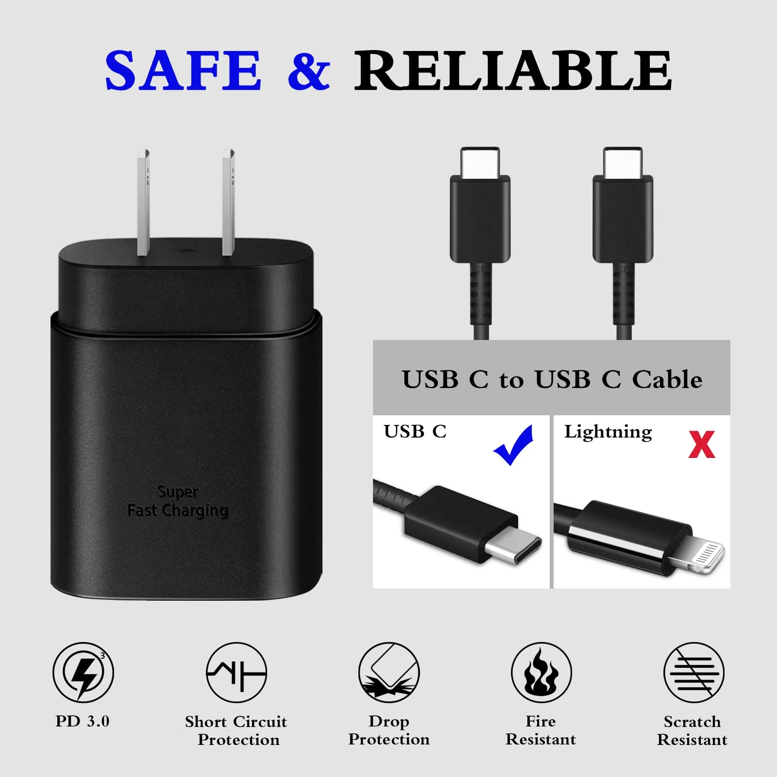 Type C Charger, 2-Pack 25W Type C Super Fast Charging with 6ft Android Type C Phone Charger Cable Compatible with Galaxy S23 Ultra/S23+/S22/S21/S20/Phone 15/15 Plus/15 Pro Max - Image 3