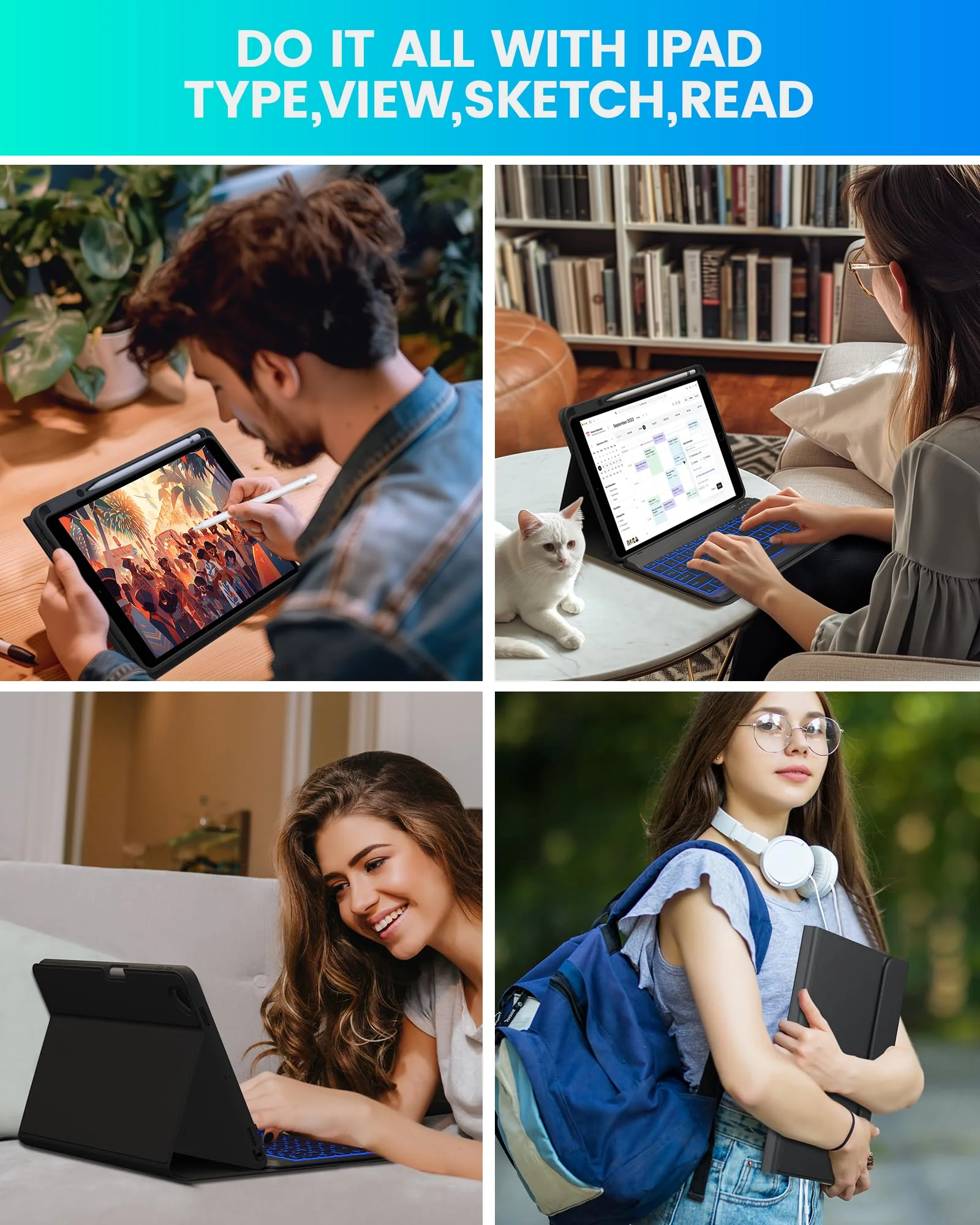 typecase Folio iPad 9th Generation Case with Keyboard 10.2 Inch - Backlit Detachable Slim Cover with Pencil Holder, Compatible with iPad 8th/7th Gen, Pro 10.5, Air 3rd Gen (Black) Black - Image 7