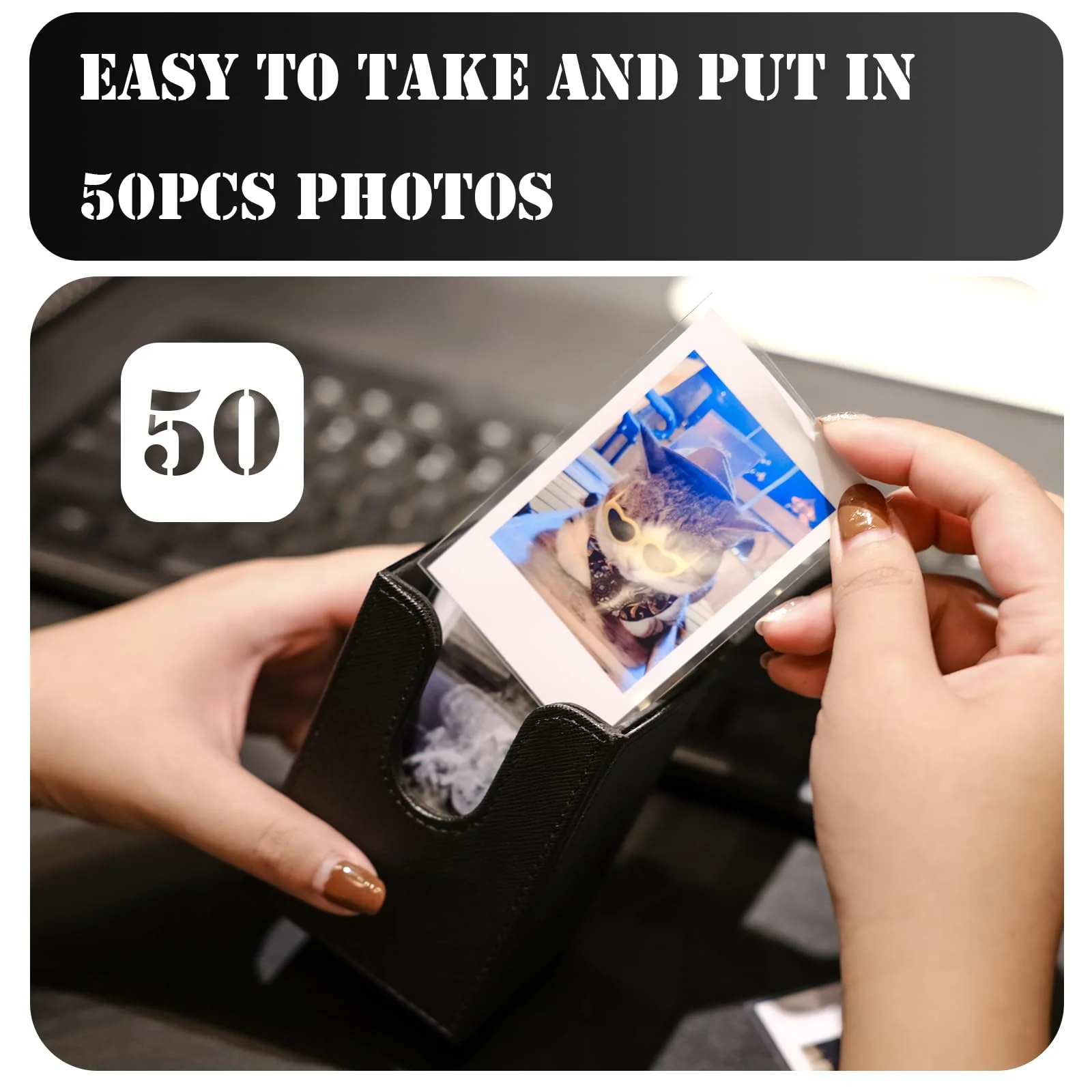 TYUANDOUER Mini 2x3 Film Picture Holder Storage Case Frame for Fujifilm Instax Mini 12/11/9/8/7+/7s/40/EVO/Mini Link, PU Leather Polaroid Photo Storage Box for Fujifilm Instax Mini Film - Black - Image 2
