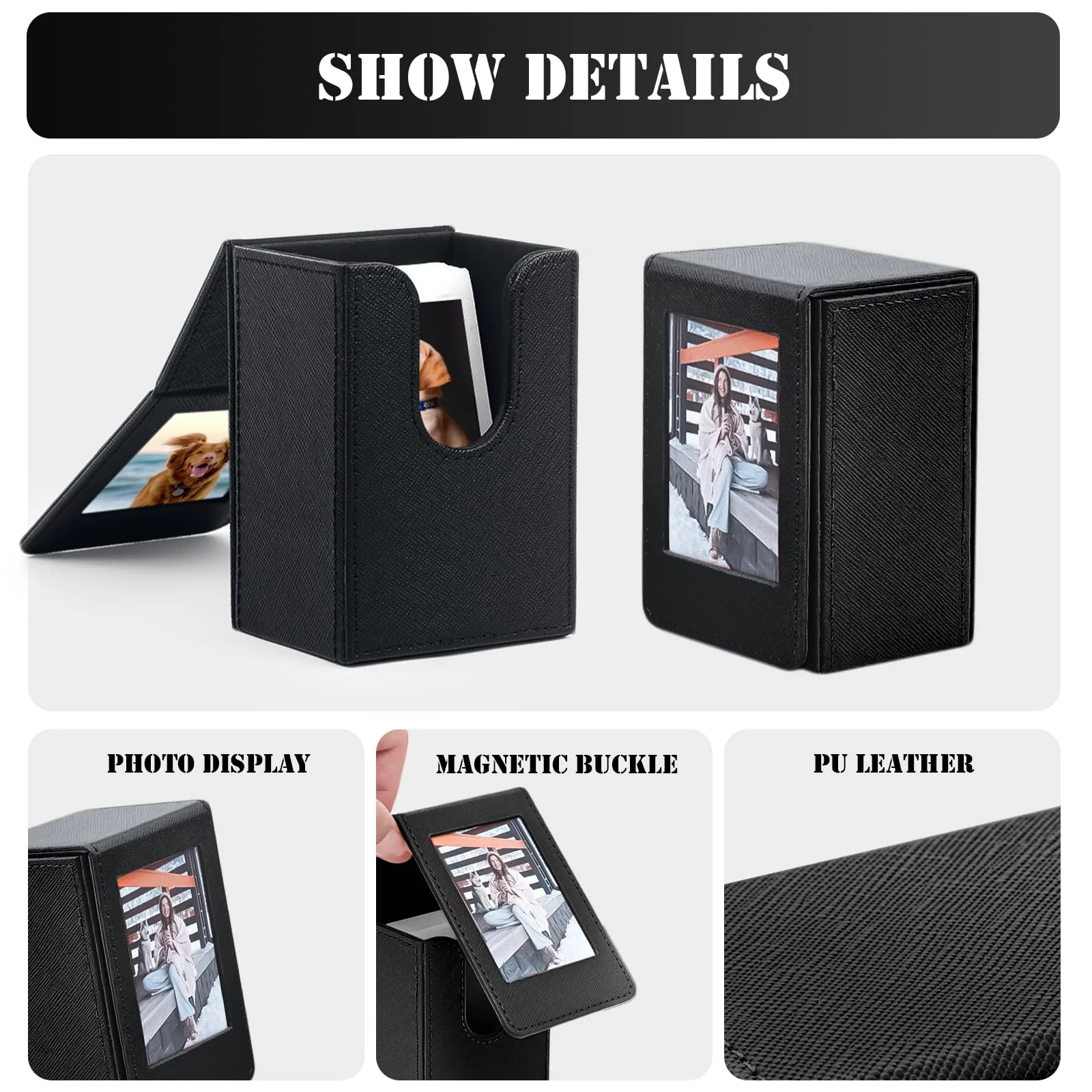 TYUANDOUER Mini 2x3 Film Picture Holder Storage Case Frame for Fujifilm Instax Mini 12/11/9/8/7+/7s/40/EVO/Mini Link, PU Leather Polaroid Photo Storage Box for Fujifilm Instax Mini Film - Black - Image 3