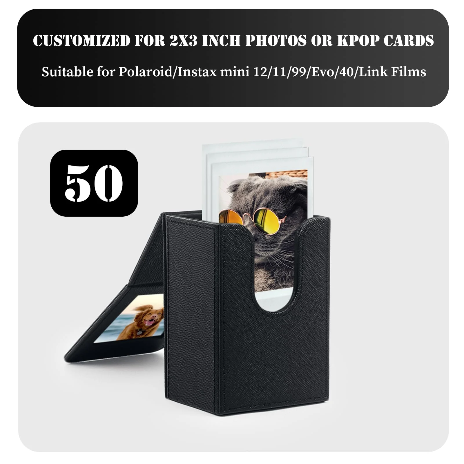TYUANDOUER Mini 2x3 Film Picture Holder Storage Case Frame for Fujifilm Instax Mini 12/11/9/8/7+/7s/40/EVO/Mini Link, PU Leather Polaroid Photo Storage Box for Fujifilm Instax Mini Film - Black - Image 4