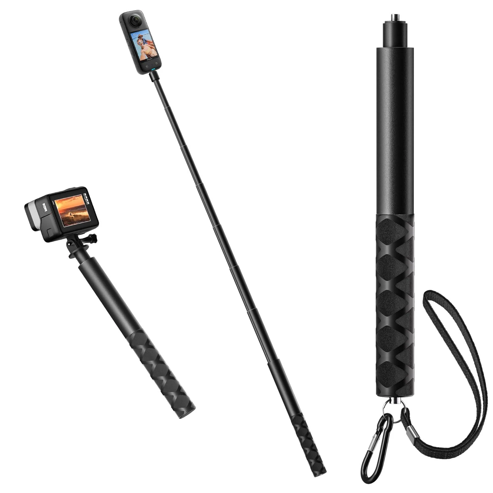 UBeesize 60-in Invisible Selfie Stick, Extended Monopod Pole for Insta360 ONE X2 DJI OSMO Action GoPro Hero Series (Buckle Mount for GoPro and Carabiner Lanyard Included)