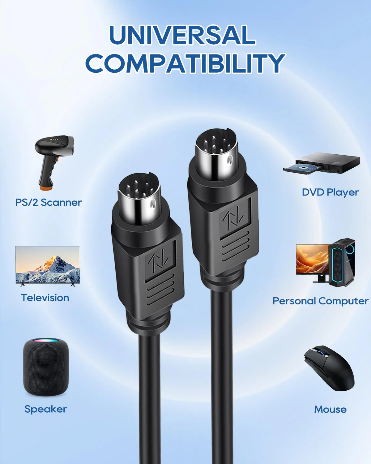 UCEC PS/2 Keyboard and Mouse Male to Male Extension Cable, 6 Pin PS2 Mouse Keyboard Converter for PC Scanner Speaker DVD Player, 6.5 Feet Black PS/2 M/M 6.5FT - Image 2