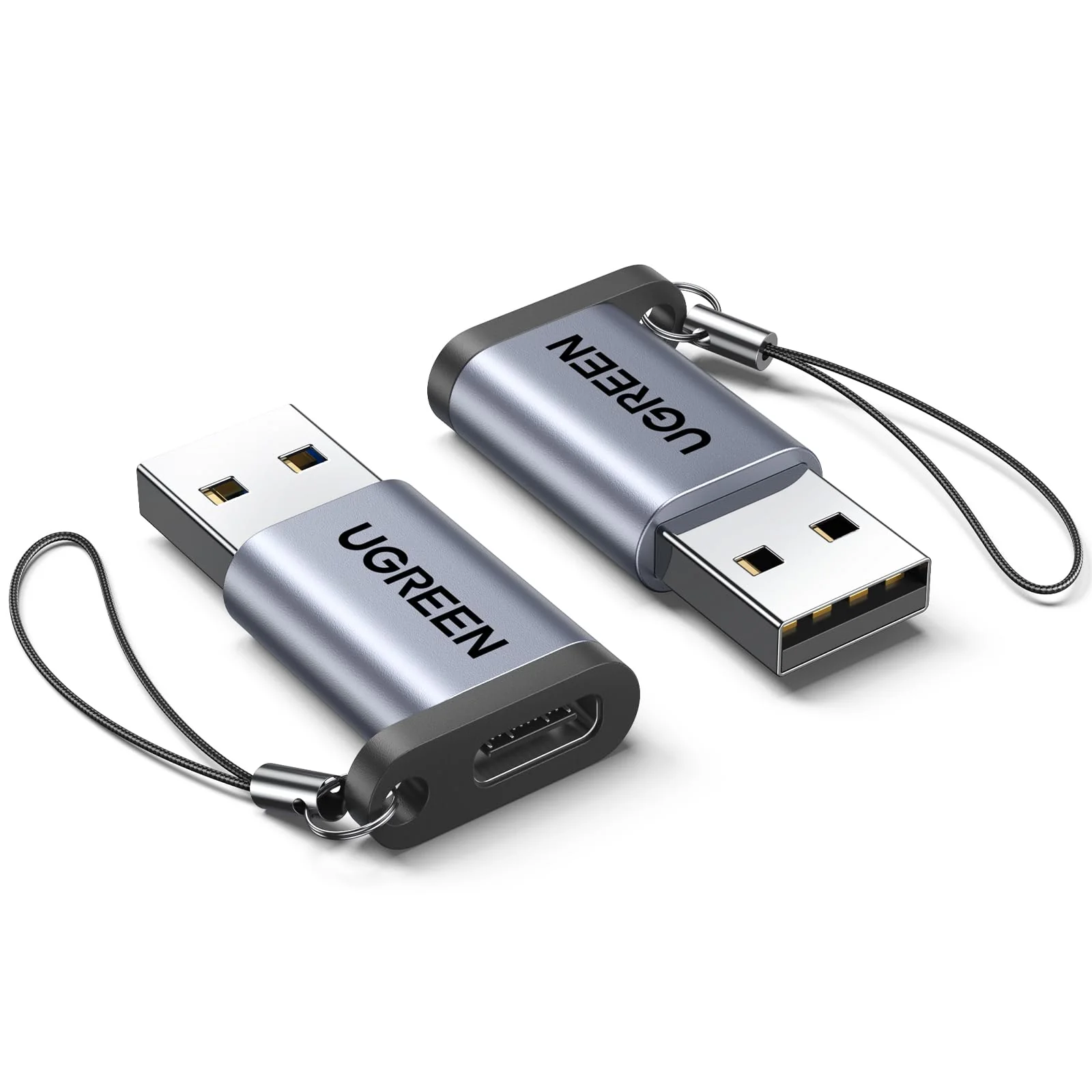 UGREEN 10Gbps USB C Female to USB Male Adapter 2 Pack, Type C to USB A Charger Cable Converter Compatible with Apple Watch iPhone 15 14 13 AirPods 3 MacBook Samsung Galaxy Note Google Pixel etc Gray