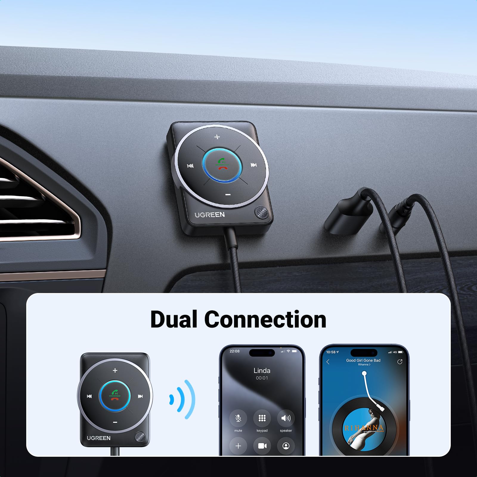 UGREEN 2024 Latest Bluetooth 5.4 Aux Car Adapter, [Enhanced Connection & Noise Cancellation], Bluetooth Aux Receiver with Nylon Braided Cable, Plug & Play for Car Music/Hands-Free Calls/Stereo Audio - Image 7
