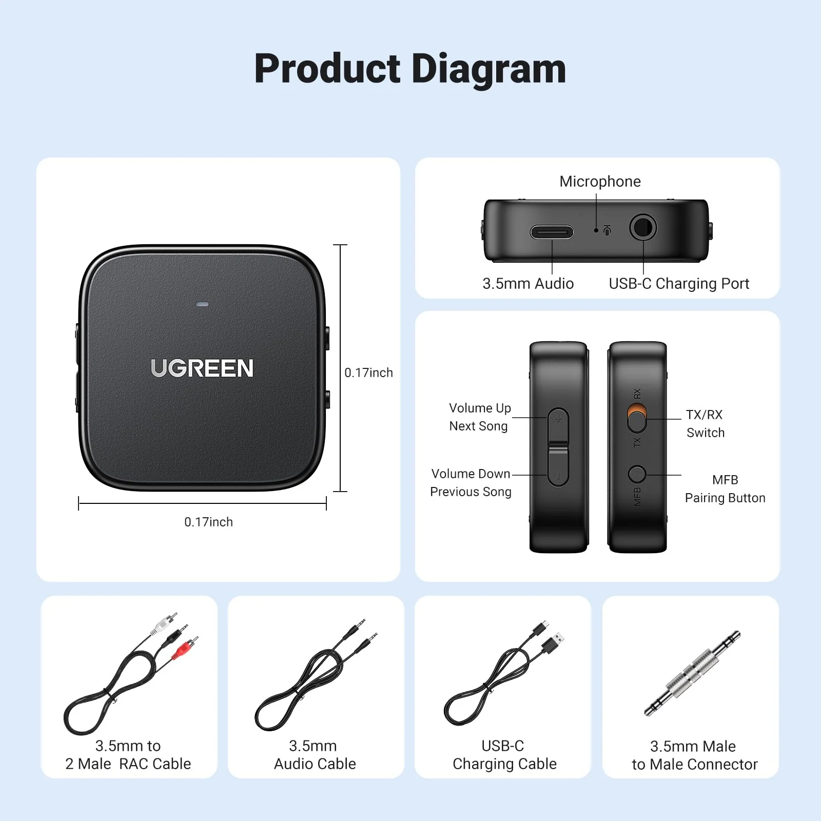 UGREEN Bluetooth 5.2 Transmitter For TV, Dual Pair Wireless Bluetooth Transmitter Receiver compatible with Airpods Earbuds Speaker, Bluetooth Headphone Adapter For Airplane, TV Audio, PC, MP3, and Gym - Image 8