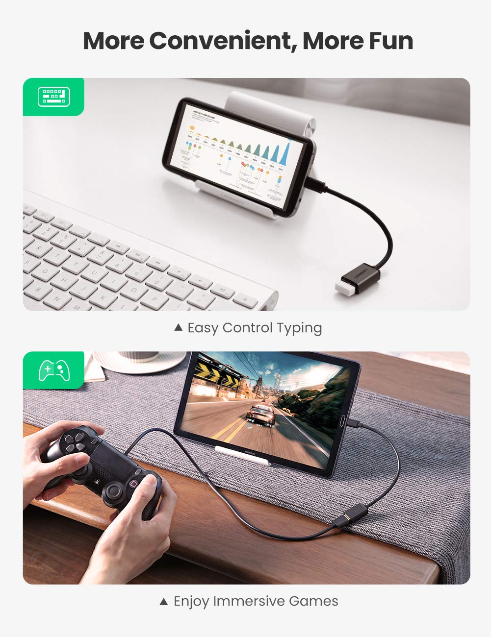 UGREEN Micro USB to USB Micro USB 2.0 OTG Cable 2 Pack On The Go Adapter Micro USB Male to USB Female for Samsung S7 S6 Edge S4 S3 LG G4 DJI Spark Mavic Remote Controller Android Tablets Black - Image 4
