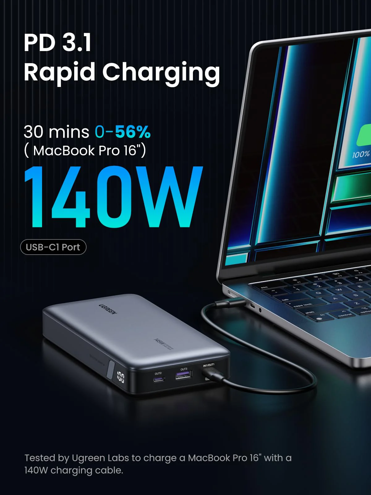 UGREEN Power Bank 25,000mAh 145W Laptop Portable Charger, Nexode 3-Port USB C PD Battery Pack, for MacBook Pro/Air, Dell XPS, iPhone 16/15/14, Galaxy S24, Steam Deck, iPad, and More - Image 4