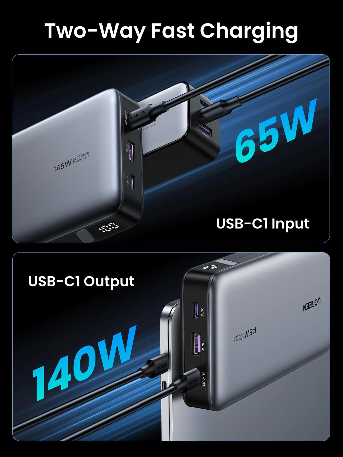 UGREEN Power Bank 25,000mAh 145W Laptop Portable Charger, Nexode 3-Port USB C PD Battery Pack, for MacBook Pro/Air, Dell XPS, iPhone 16/15/14, Galaxy S24, Steam Deck, iPad, and More - Image 8