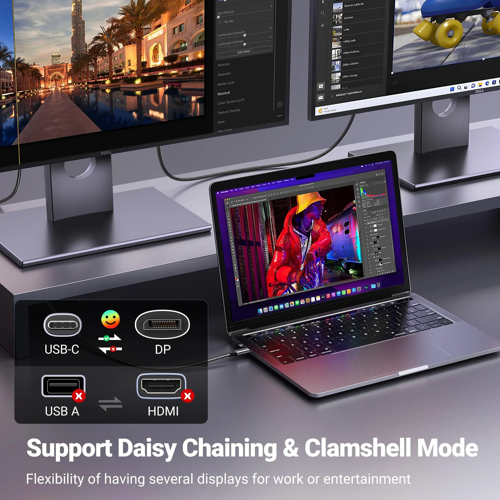 UGREEN USB C to DisplayPort 1.4 Cable 8K@60Hz 4K@240Hz Unidirectional Thunderbolt 4/3 to DisplayPort Cord USB C to DP 32.4Gbps Compatible iPhone 16, MacBook Pro/Air, iPad, Mac Mini, Galaxy, XPS, 3.3FT - Image 4