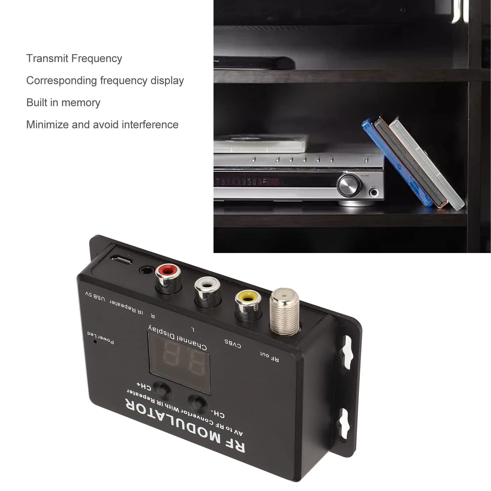 UHF Modulator, Mini AV to RF Modulator, UHF TV Link Modulator AV to RF Converter, AV to RF TV Modulator with Channel Display, Support PAL NTSC, for Set Top Box, DVDs - Image 4