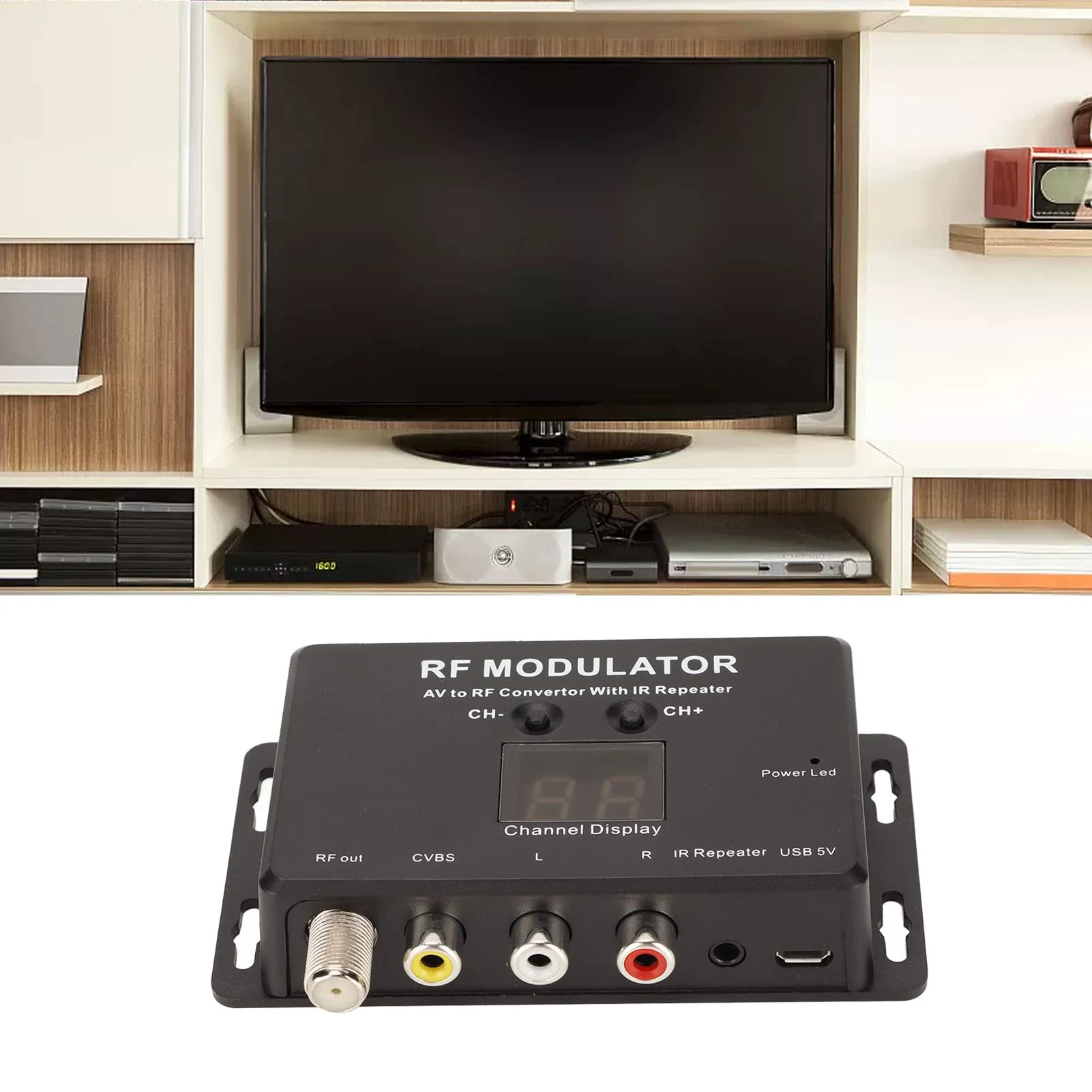 UHF Modulator, Mini AV to RF Modulator, UHF TV Link Modulator AV to RF Converter, AV to RF TV Modulator with Channel Display, Support PAL NTSC, for Set Top Box, DVDs - Image 5