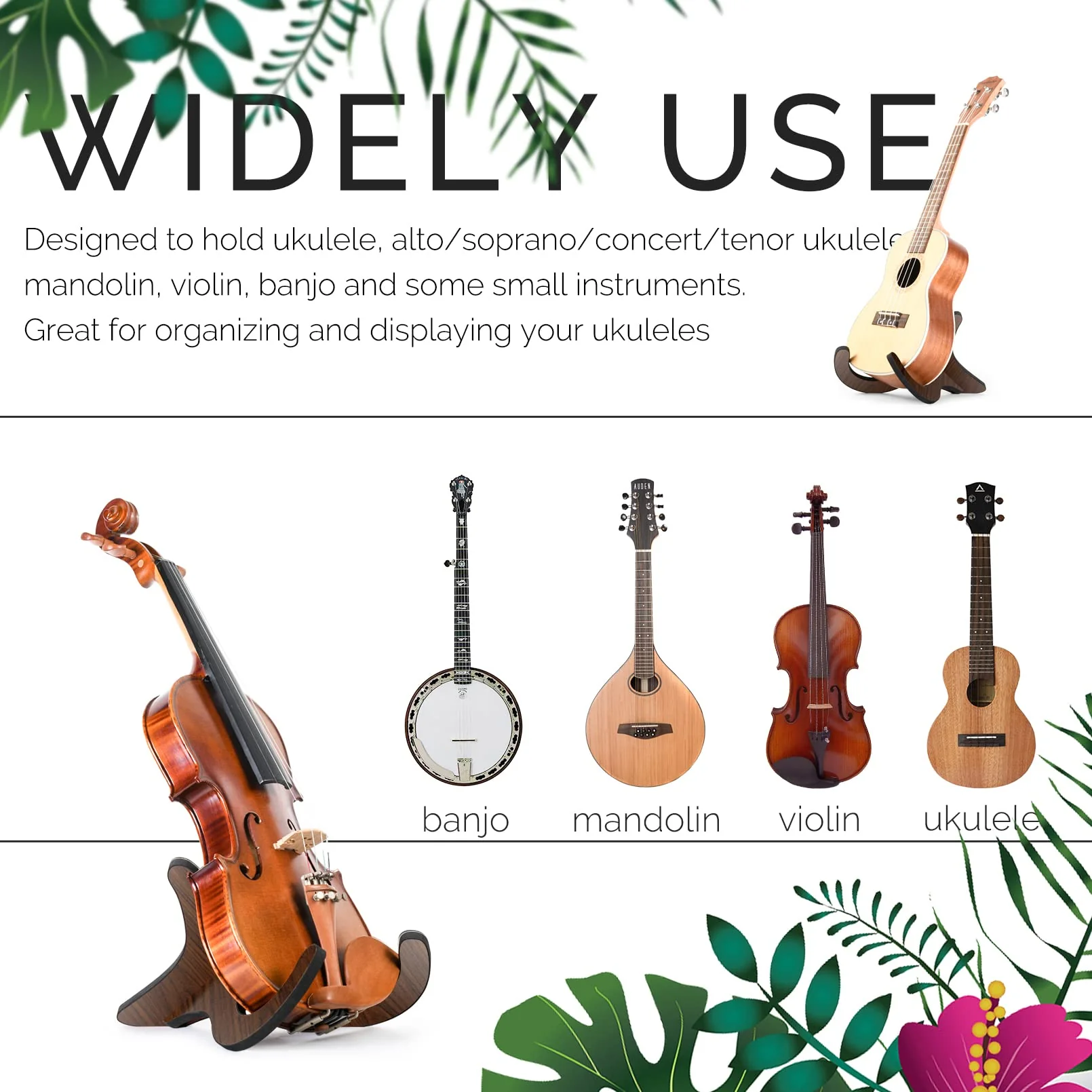 Ukulele Stand 2 Pack Portable Stand for Ukulele .Mandolins .Violins (black walnut 2 Pack) black walnut 2 Pack - Image 5