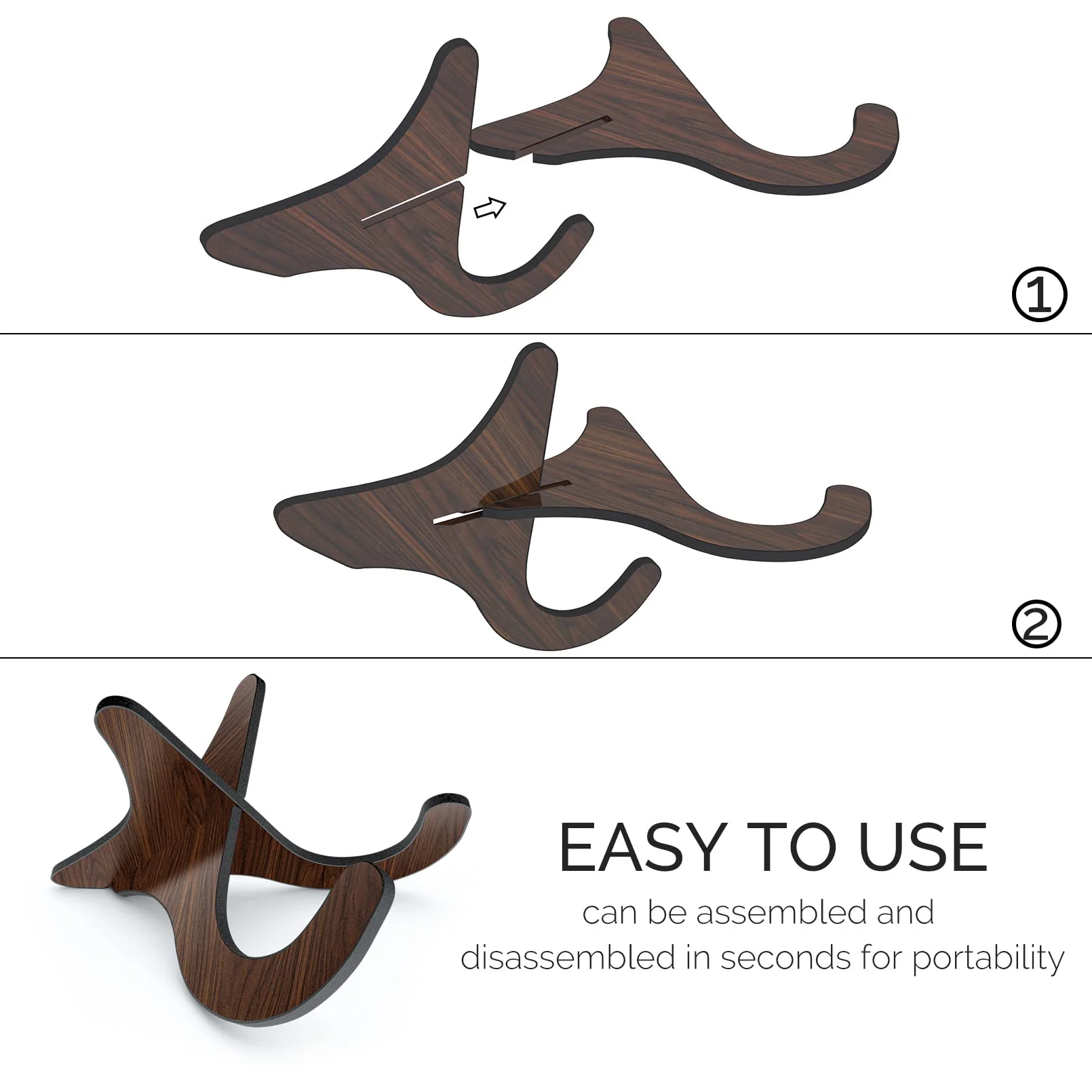 Ukulele Stand 2 Pack Portable Stand for Ukulele .Mandolins .Violins (black walnut 2 Pack) black walnut 2 Pack - Image 6