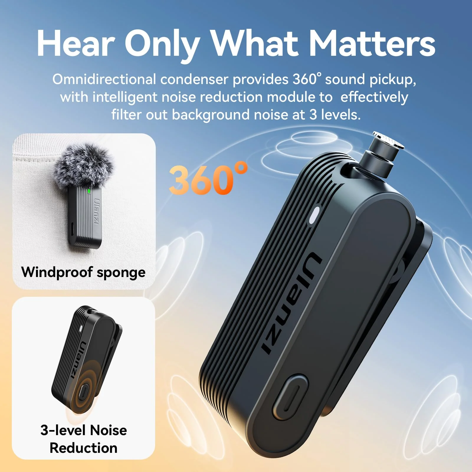 ULANZI A100 Wireless Lavalier Microphone Lapel Mic for Camera and Phone w USB C/3.5mm/Plug, 32KHz 16Bit, Noise Cancellation, 13.5-Hour Battery, Clip on Microphone for Video Podcast Vlog YouTube - Image 8