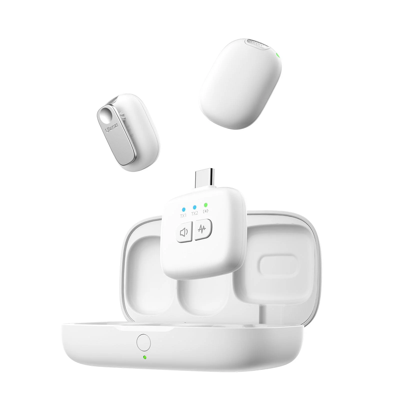 ULANZI A30 Tiny Mic Magnetic (White), Wireless Lavalier Microphone Mini Size, Noise Cancellation, 164 ft Range, 20H Battery Life, Lapel Microphone for Video Recording, DSLR, iPhones, Android, PC White