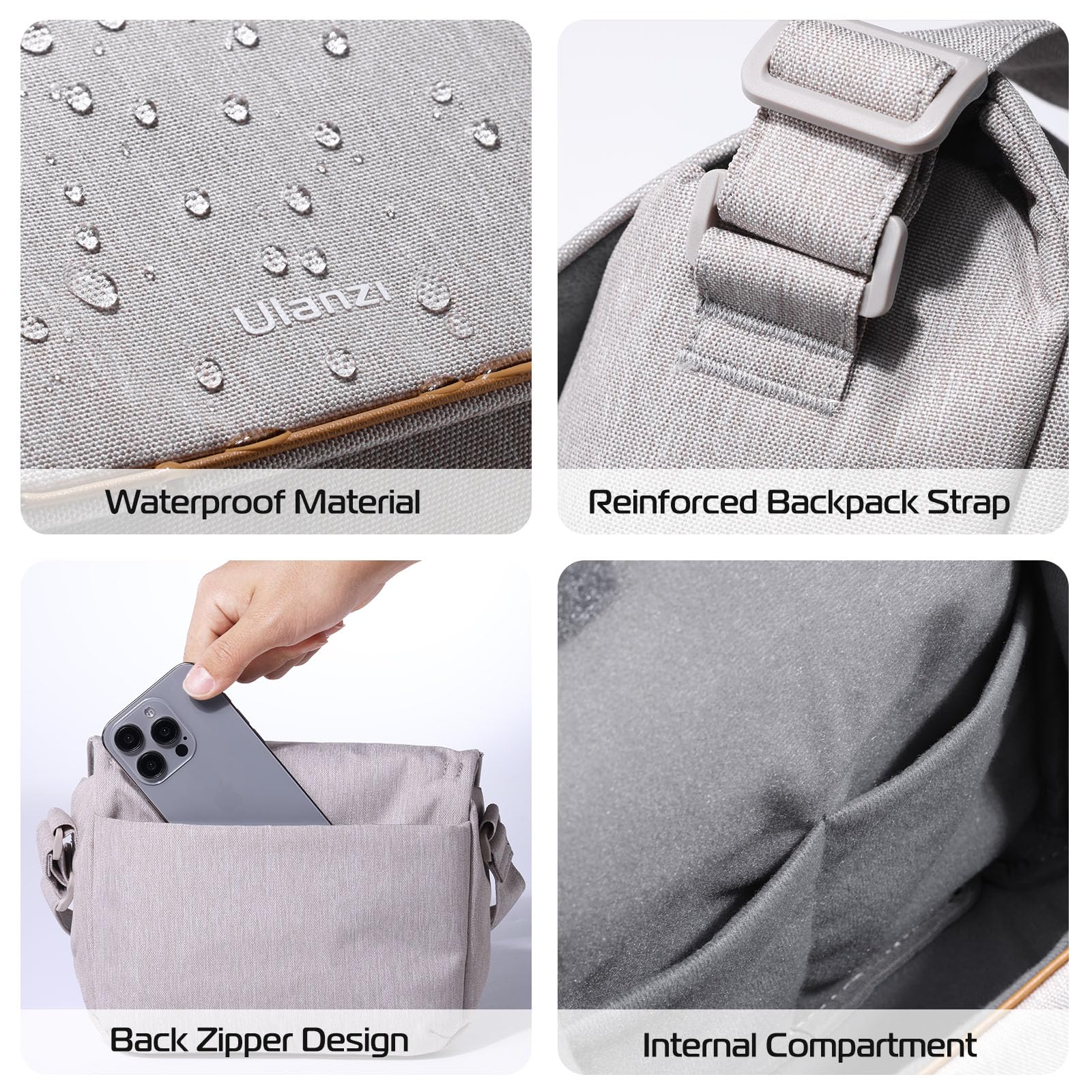 ULANZI Camera Bag, SLR/DSLR Camera Case Professional, Crossbody Photography Small Bag Fashion, Shoulder Bag for Women and Men Compatible for Sony Canon Nikon Mirrorless Camera Waterproof Lightweight - Image 7