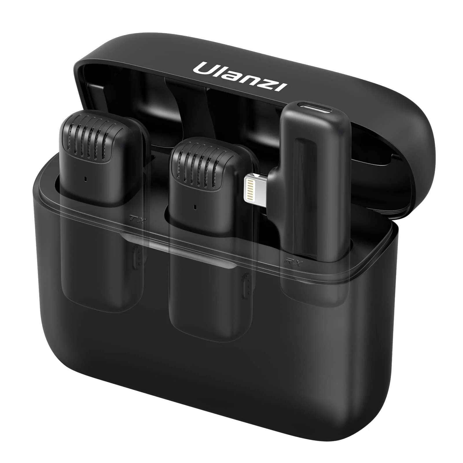 ULANZI J12 Wireless Lavalier Microphone for iPhone iPad, 2-in-1 Plug-Play Mic with Charging Case for Phone Video Recording, 65ft Transmission Range J12 Lightning Black