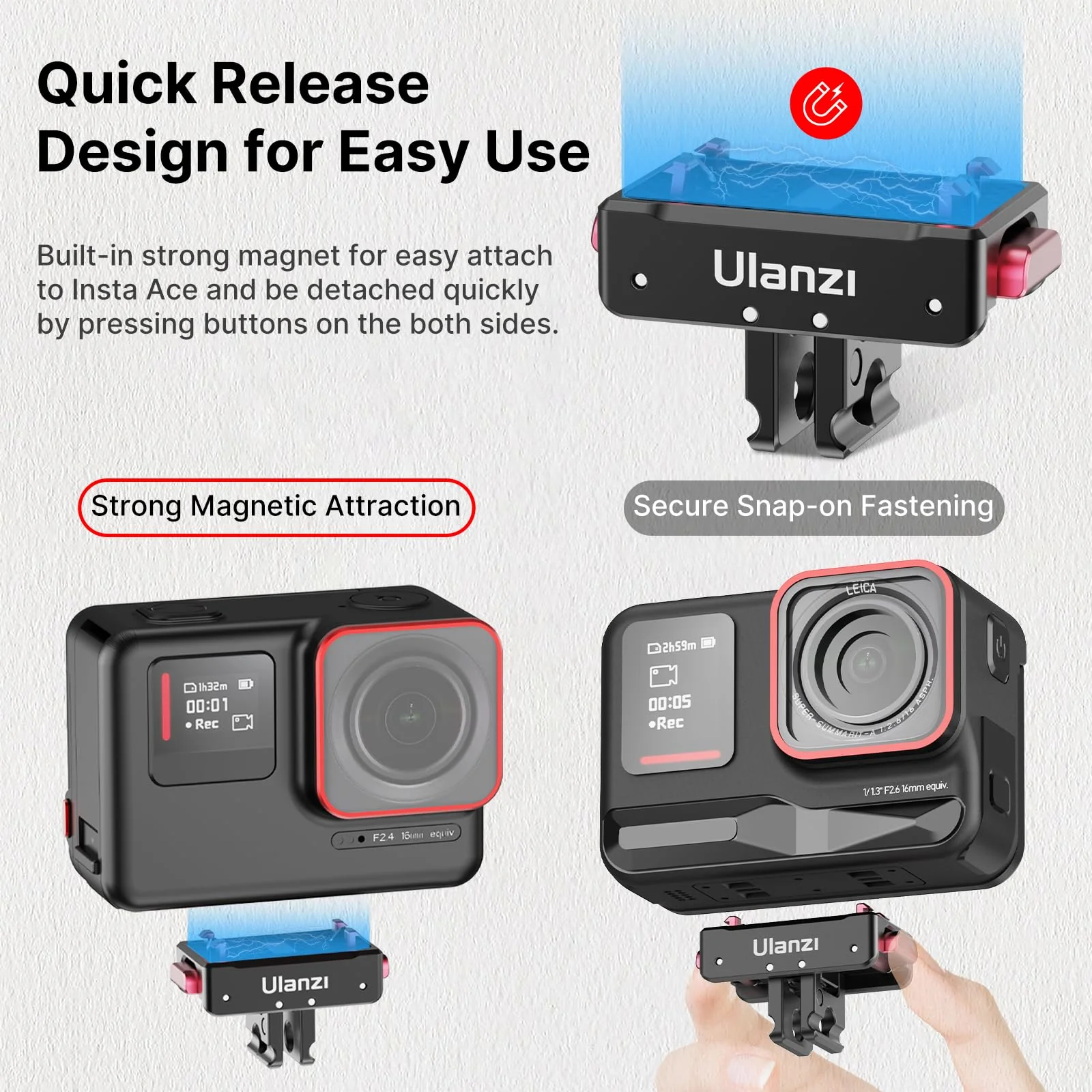 Ulanzi Magnetic Adapter Mount, Quick Release Mount, Magnetic Quick Release Base with 1/4 Screw for Insta360 ACE/ACE PRO, Insta360 x4/x3, 1/4 Screw Hole for Tripod Foldable C010 - Image 3