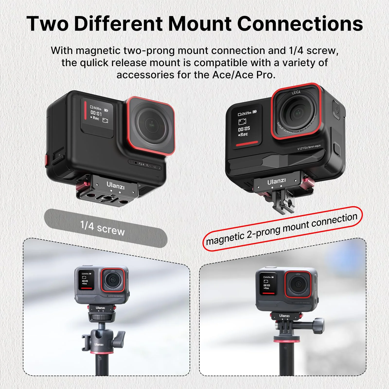 Ulanzi Magnetic Adapter Mount, Quick Release Mount, Magnetic Quick Release Base with 1/4 Screw for Insta360 ACE/ACE PRO, Insta360 x4/x3, 1/4 Screw Hole for Tripod Foldable C010 - Image 4