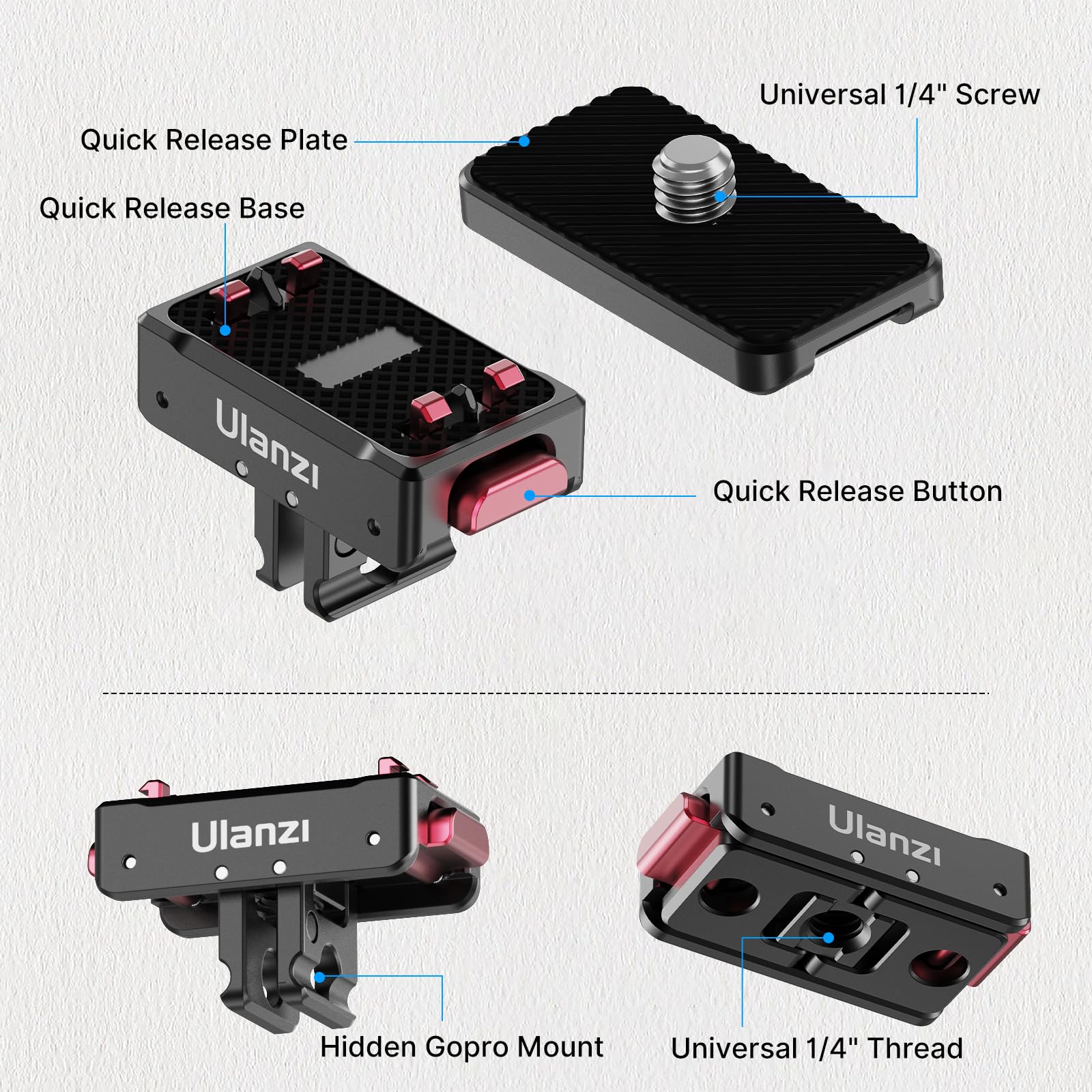 Ulanzi Magnetic Adapter Mount, Quick Release Mount, Magnetic Quick Release Base with 1/4 Screw for Insta360 ACE/ACE PRO, Insta360 x4/x3, 1/4 Screw Hole for Tripod Foldable C010 - Image 8