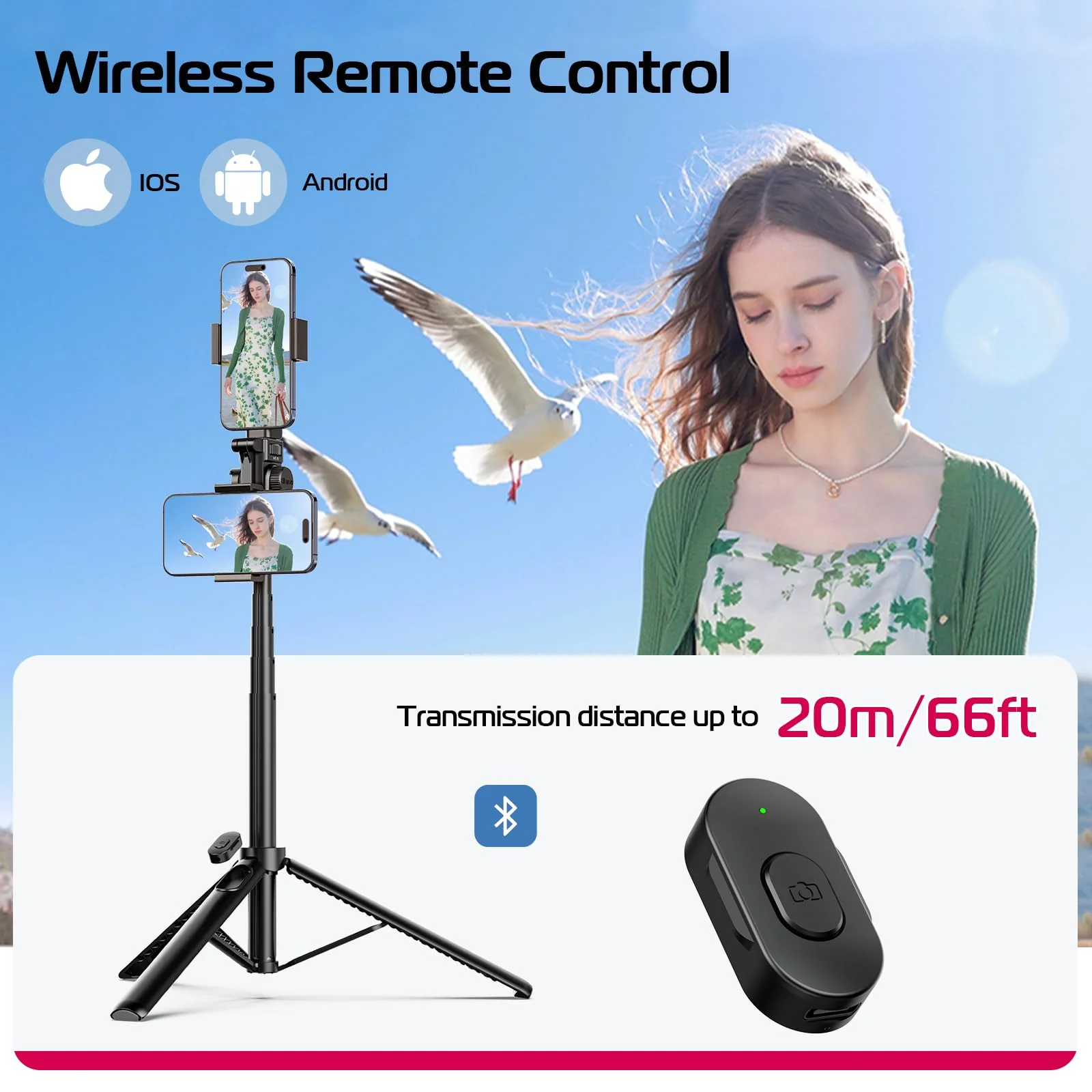 ULANZI MT-70 Extendable Phone Tripod, 63" Selfie Stick Phone Vlog Tripod Stand with 2 Phone Clip, 360° Rotate Dual Camera Tripod for iPhone Sony Canon Action Camera, Lightweight for Travel MT-70 Tripod - Image 5
