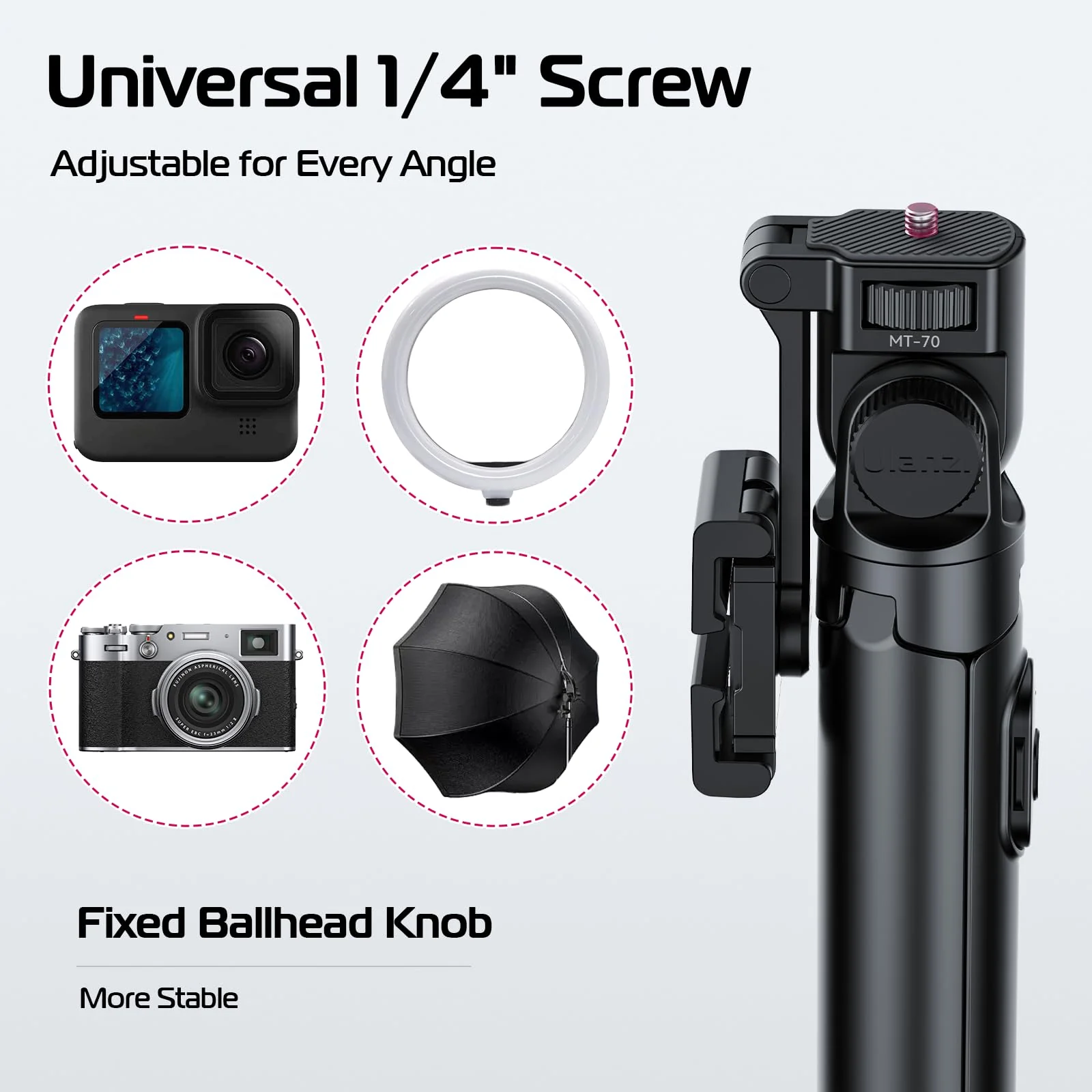 ULANZI MT-70 Extendable Phone Tripod, 63" Selfie Stick Phone Vlog Tripod Stand with 2 Phone Clip, 360° Rotate Dual Camera Tripod for iPhone Sony Canon Action Camera, Lightweight for Travel MT-70 Tripod - Image 7