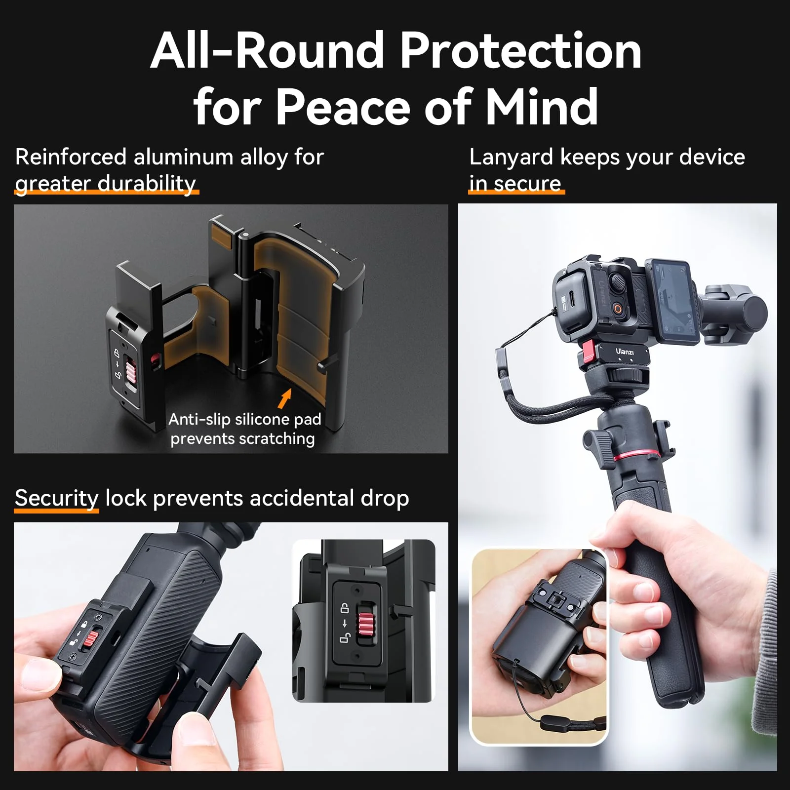 ULANZI PK-06 Expansion Adapter Accessories for DJI Osmo Pocket 3 Aluminum Protective Cage Metal Bracket Adapter Mount with 1/4 Screw Holes/Gopro Adapter/Cold Shoe/Osmo Action Quick-Release - Image 6